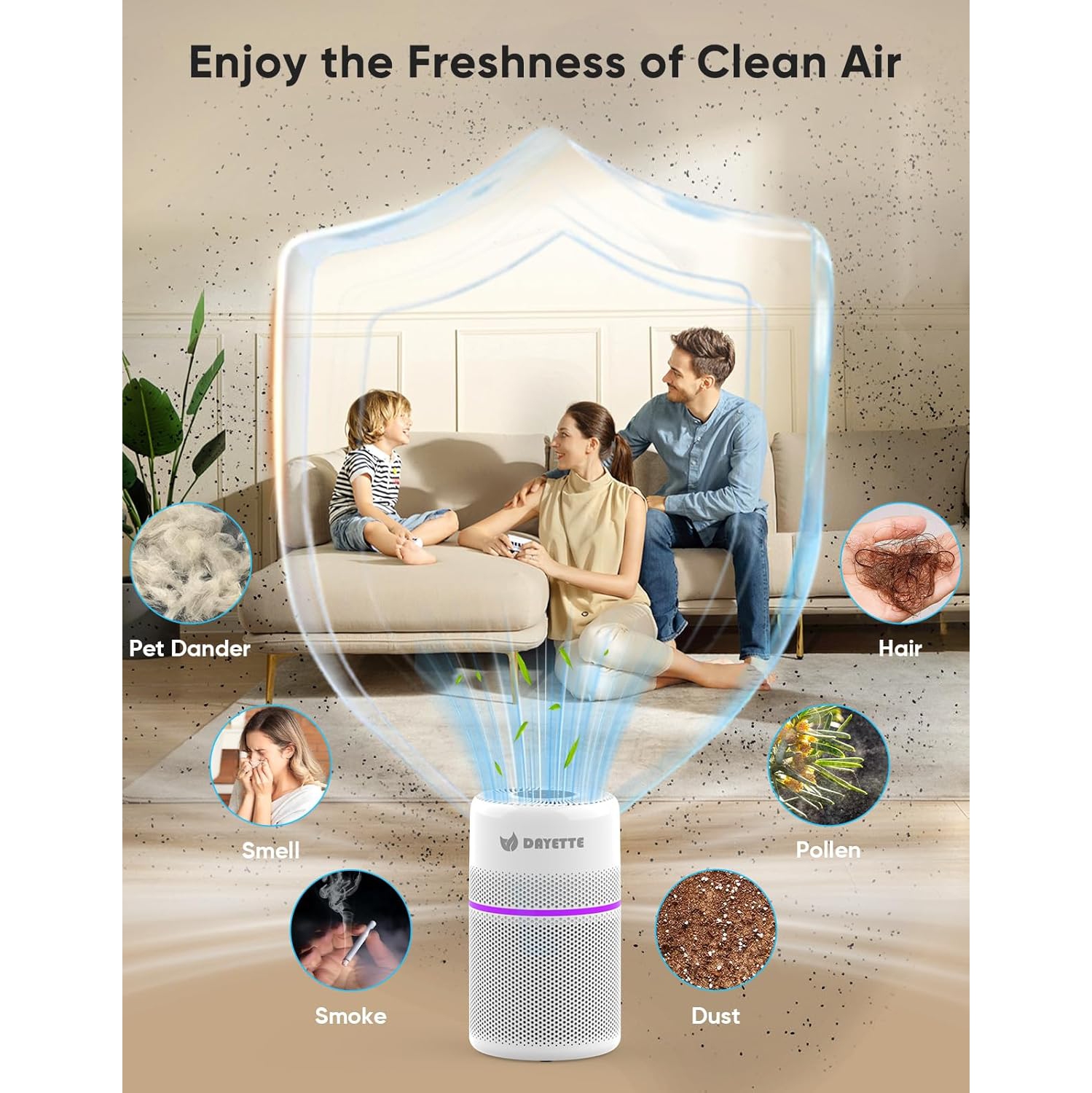 DAYETTE WiFi HEPA 13 Air Purifiers for Home - 1800 Sq.Ft Coverage, Smart Air Cleaner with Colorful Ambient Lighting, 20dB Sleep Mode, Removes