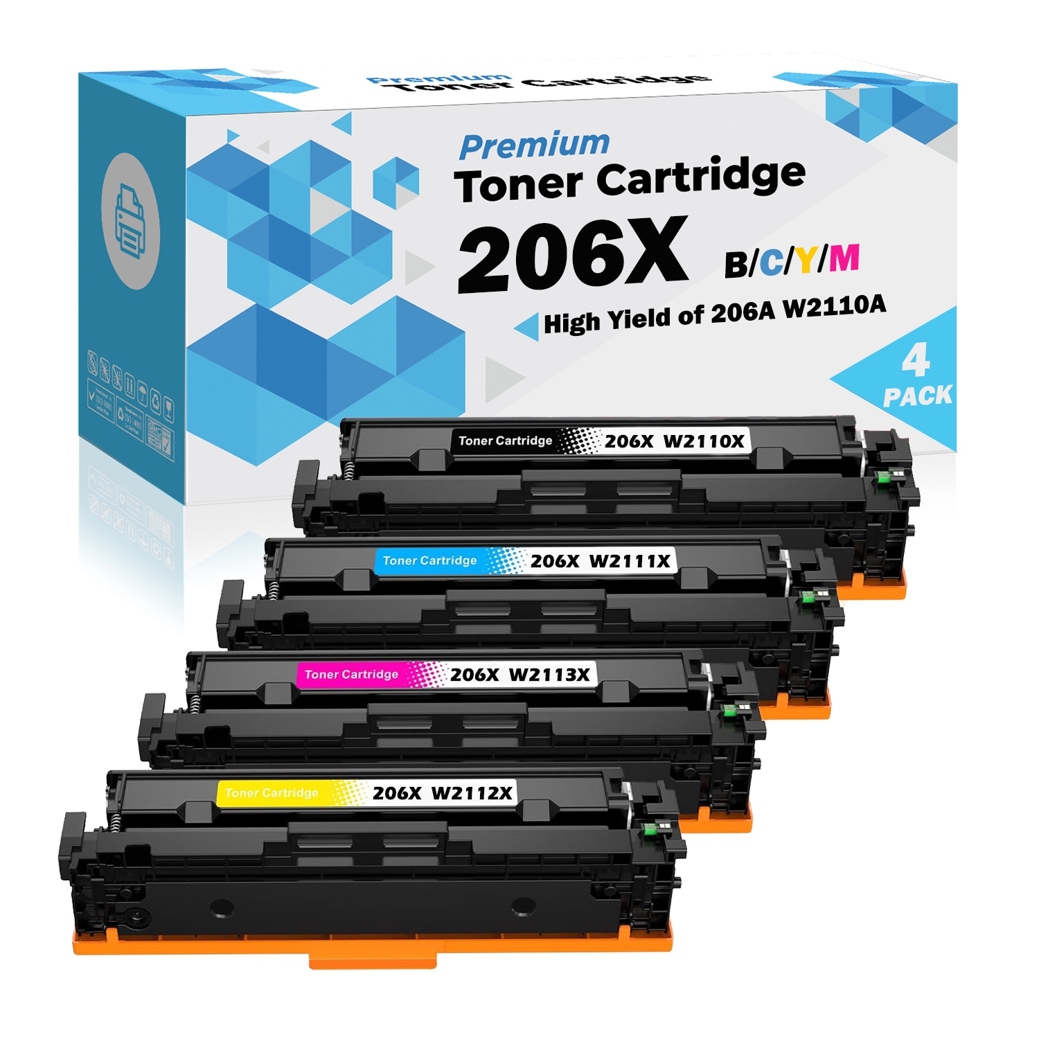 Cartouche d'encre en poudre couleur HP 206X W2110X/HP 206&nbsp;A 2110&nbsp;A hp206 compatible avec LaserJet Pro M255 M255dn M255dw M255nw MFP M282