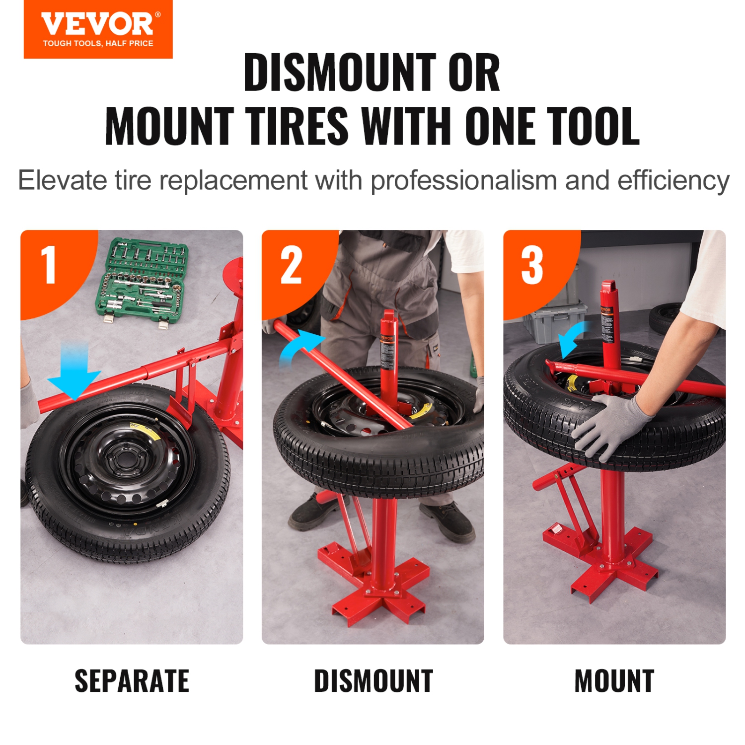 VEVOR Suited 203 - 406 mm Tire Manual Tire Changer, Portable Hand Bead Breaker Mounting Tool, Compatible with Car Truck Trailer, Tire Mounting