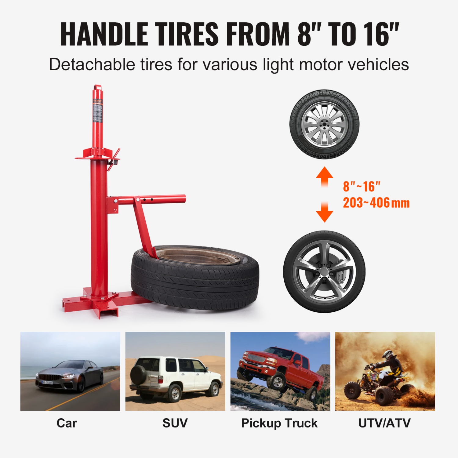 VEVOR Suited 203 - 406 mm Tire Manual Tire Changer, Portable Hand Bead Breaker Mounting Tool, Compatible with Car Truck Trailer, Tire Mounting