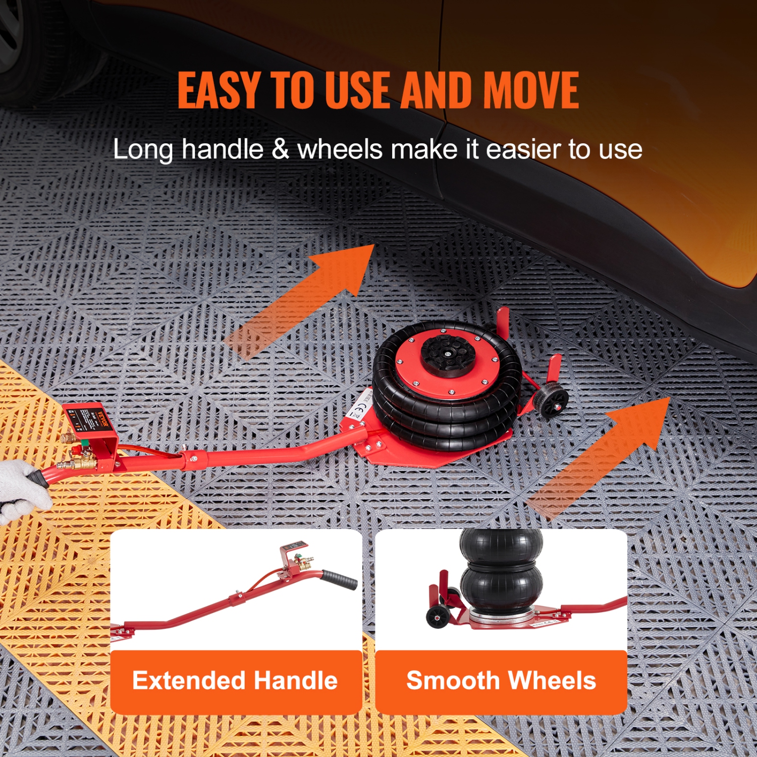 VEVOR 3 Ton/6600 lbs Air Jack, Triple Bag Air Jack, Airbag Jack with Six Steel Pipes, Lift up to 17.7 inch/450 mm, 3-5 s Fast Lifting Pneumatic Jack,