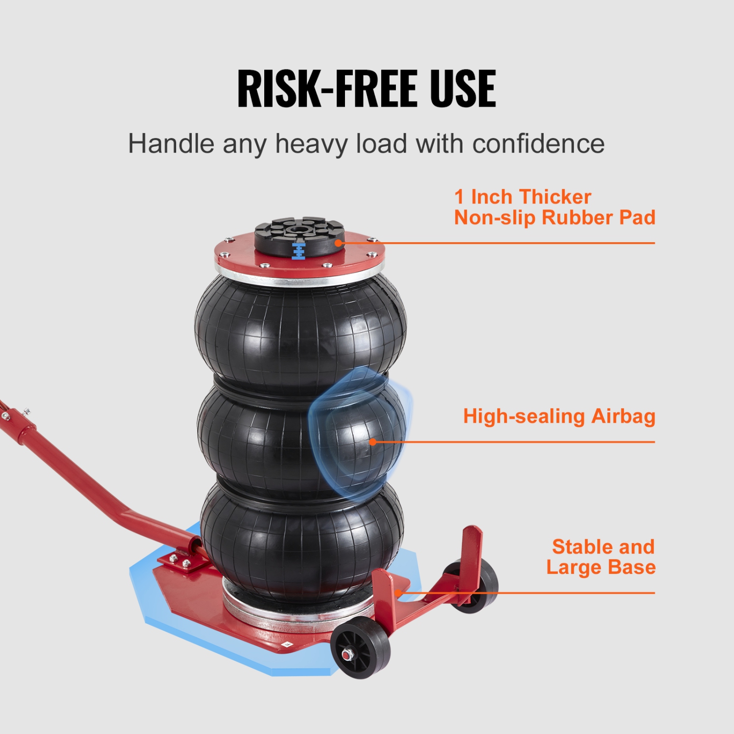 VEVOR 3 Ton/6600 lbs Air Jack, Triple Bag Air Jack, Airbag Jack with Six Steel Pipes, Lift up to 17.7 inch/450 mm, 3-5 s Fast Lifting Pneumatic Jack,
