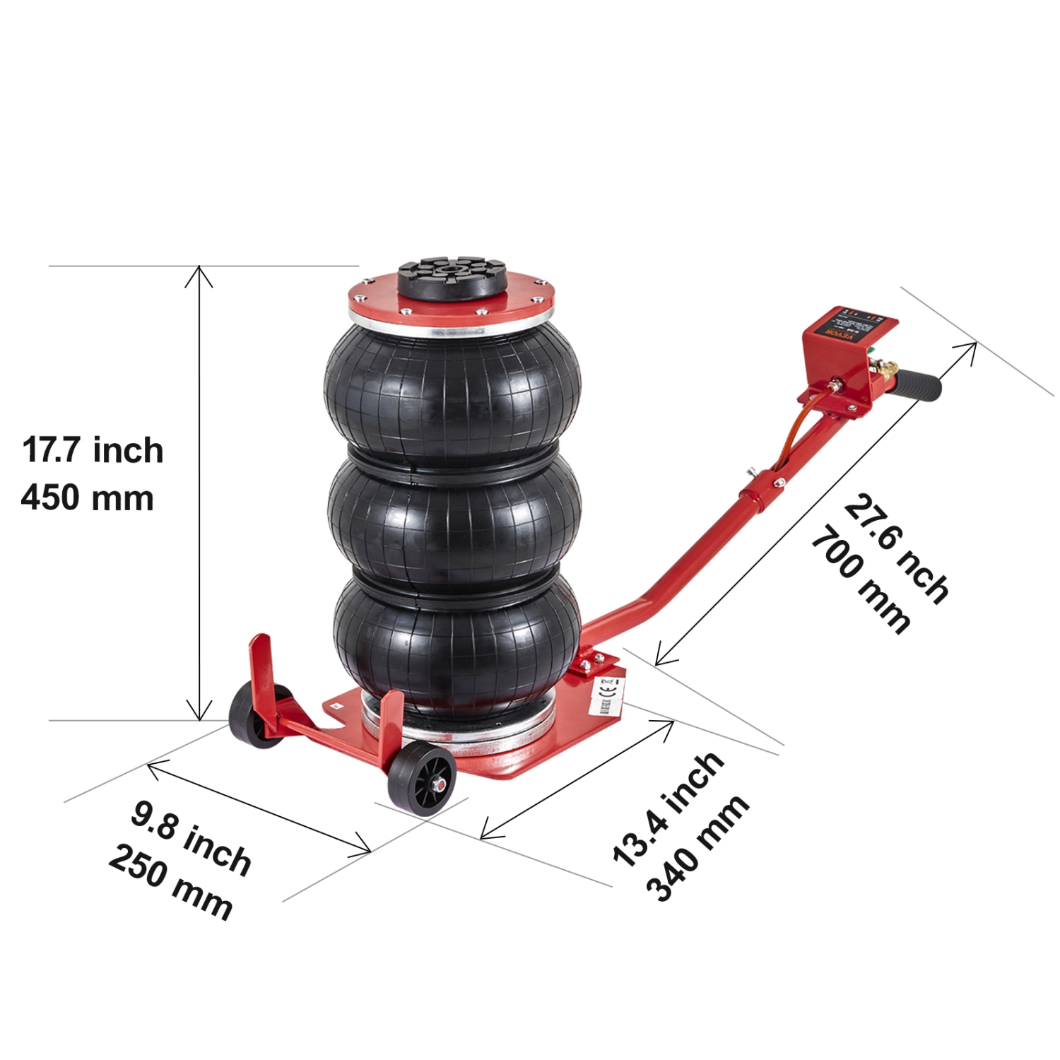 VEVOR 3 Ton/6600 lbs Air Jack, Triple Bag Air Jack, Airbag Jack with Six Steel Pipes, Lift up to 17.7 inch/450 mm, 3-5 s Fast Lifting Pneumatic Jack,