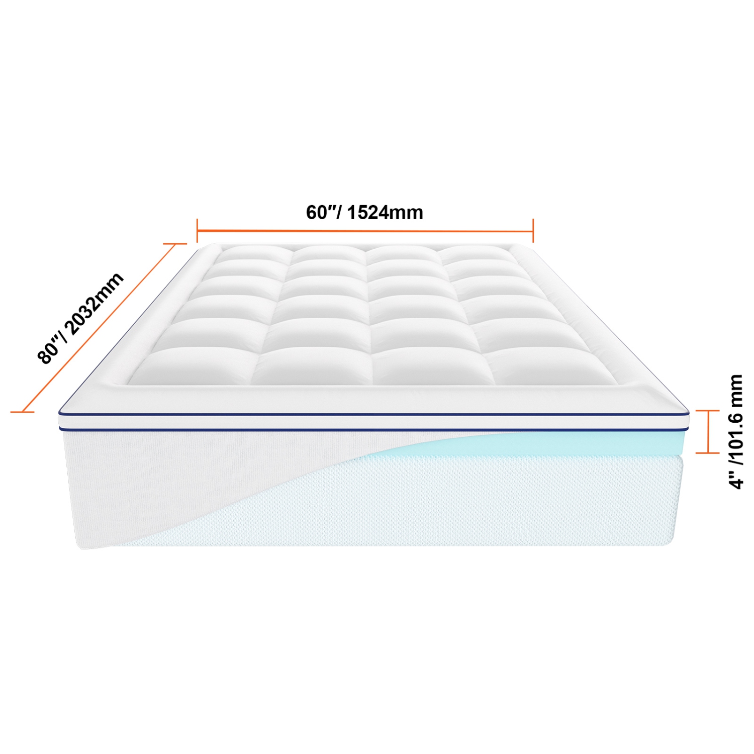 Surmatelas VEVOR 4&nbsp;po épais, grand lit, mousse à mémoire, bourre en fibres, amovible et lavable Conçu de façon ergonomique pour soulager la