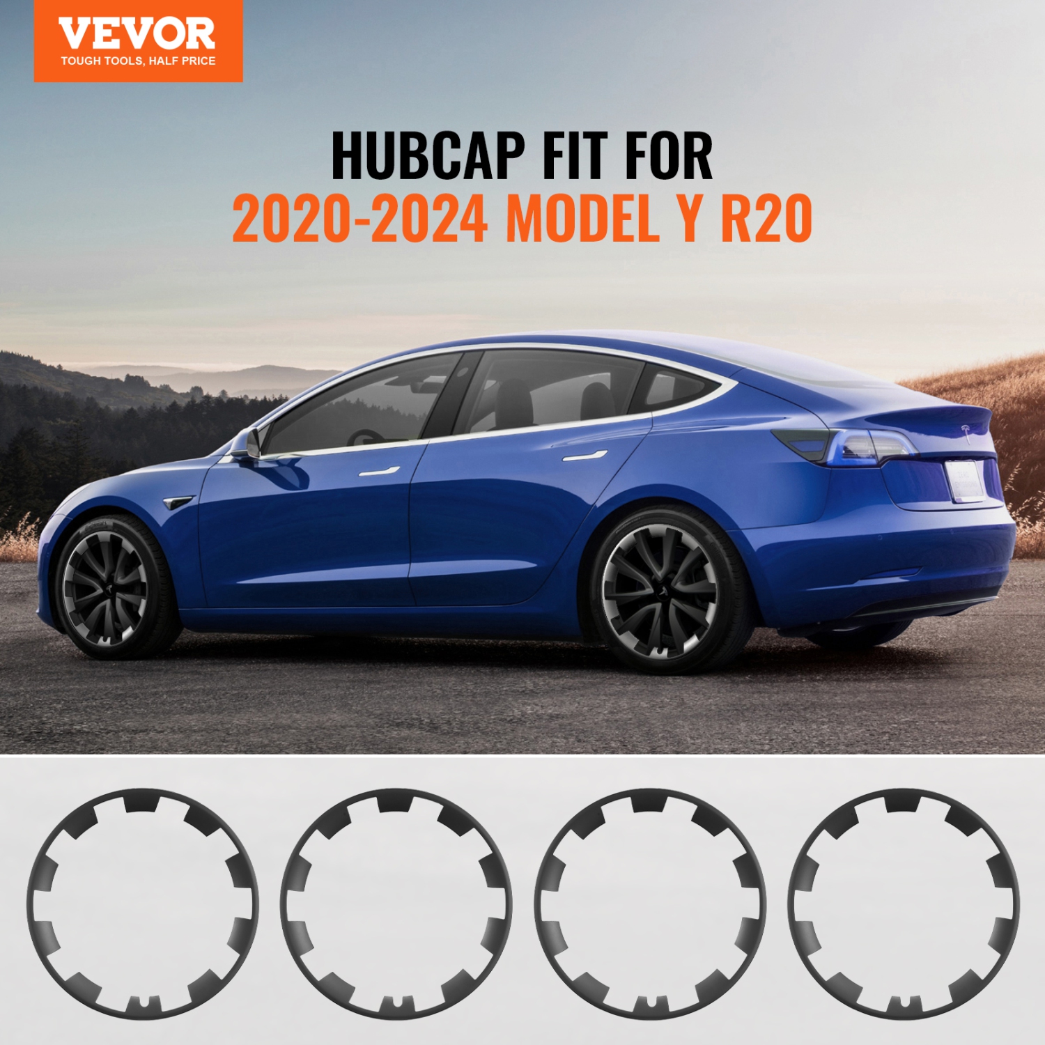 VEVOR 20 in Wheel Rim Cover Hubcaps, Model Y Fully Fit Hubcap with Snap, Guard Tape & Valve Nozzle Hole, ABS & PC Hubcap with Upgraded Buckle, High