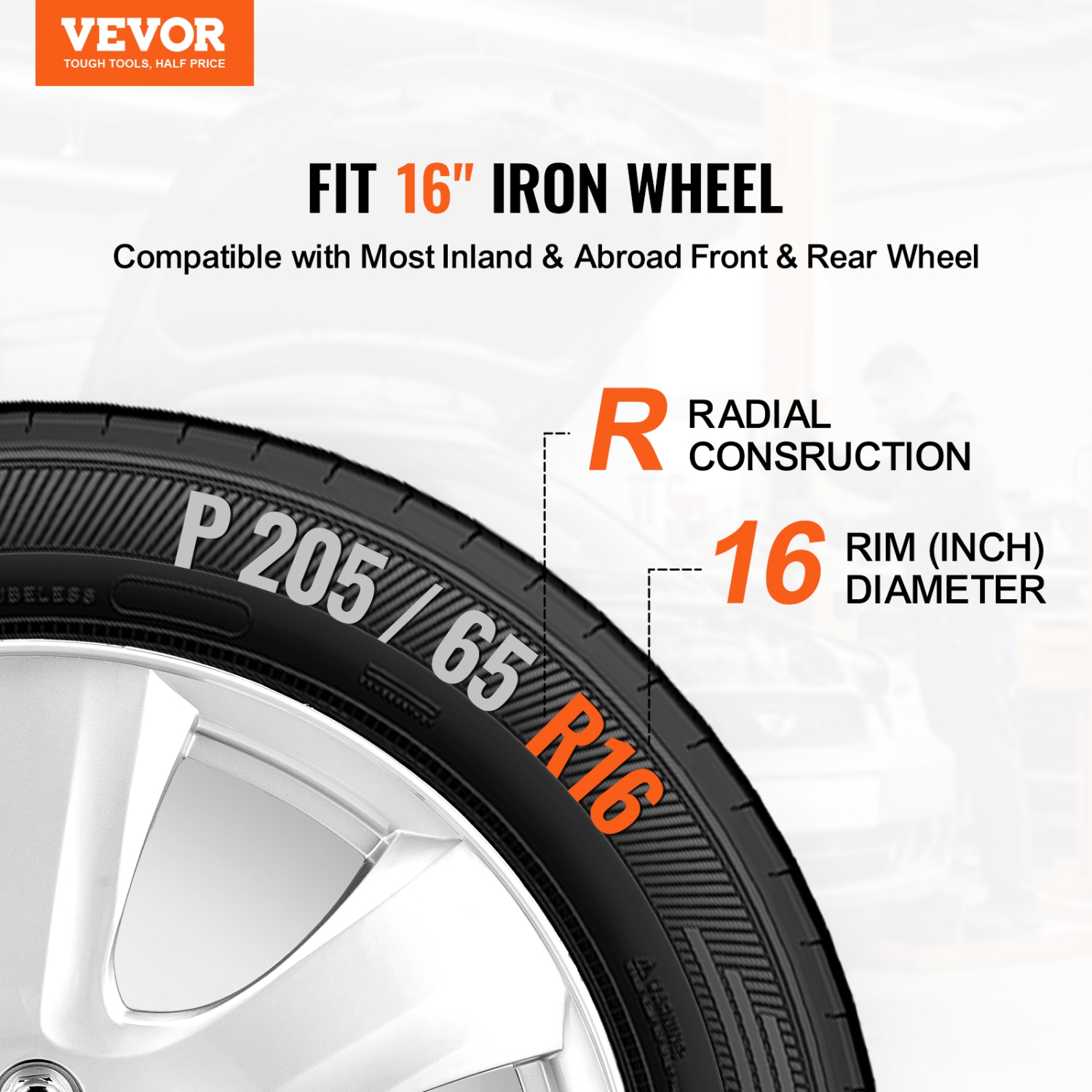 VEVOR Wheel Rim Cover Hubcaps, 16 in Diameter, Sturdy & Durable Scratch-Resistant Hubcap with Snap & Valve Nozzle Hole, ABS & PC Hubcap with High