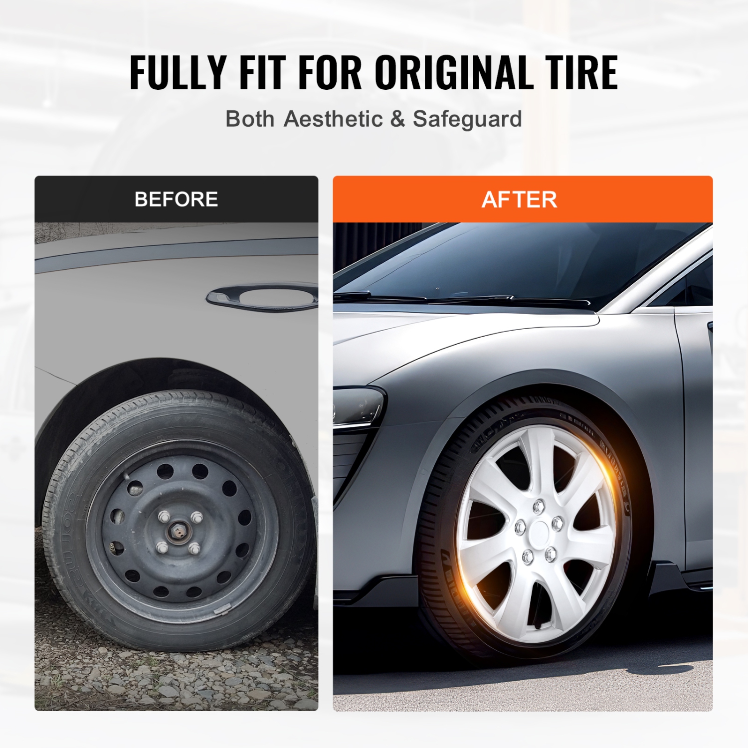 VEVOR Wheel Rim Cover Hubcaps, 16 in Diameter, Sturdy & Durable Scratch-Resistant Hubcap with Snap & Valve Nozzle Hole, ABS & PC Hubcap with High