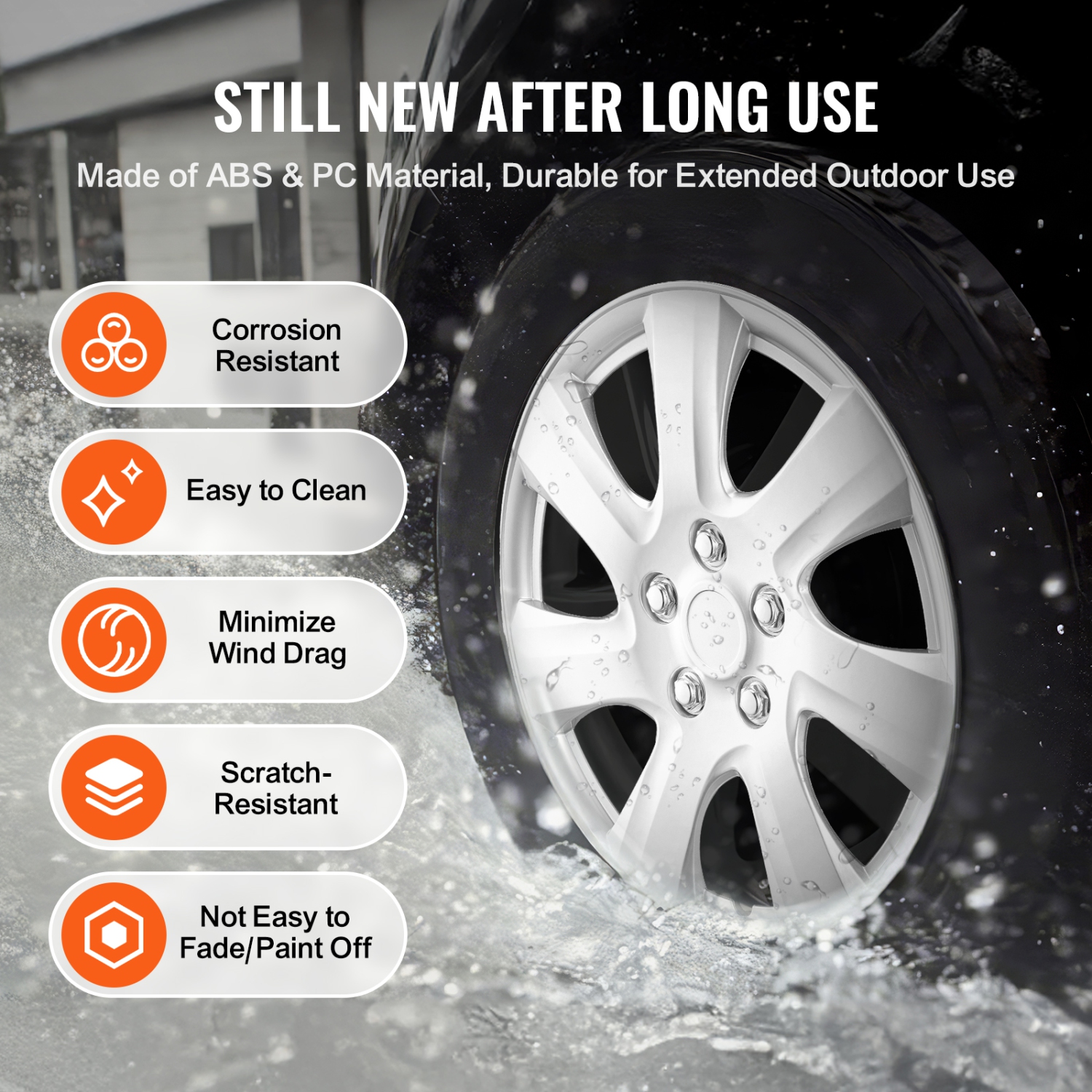 VEVOR Wheel Rim Cover Hubcaps, 16 in Diameter, Sturdy & Durable Scratch-Resistant Hubcap with Snap & Valve Nozzle Hole, ABS & PC Hubcap with High