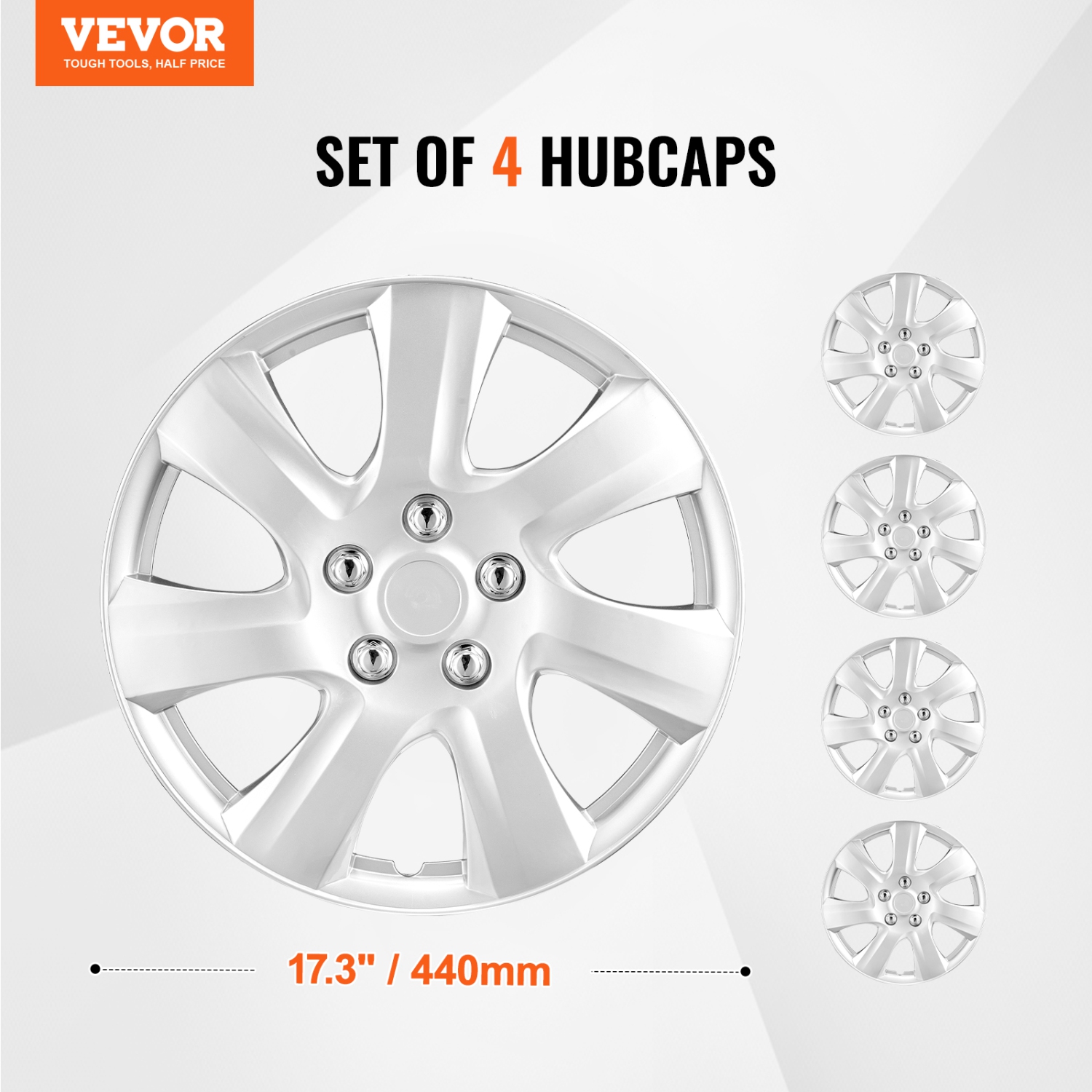 VEVOR Wheel Rim Cover Hubcaps, 16 in Diameter, Sturdy & Durable Scratch-Resistant Hubcap with Snap & Valve Nozzle Hole, ABS & PC Hubcap with High