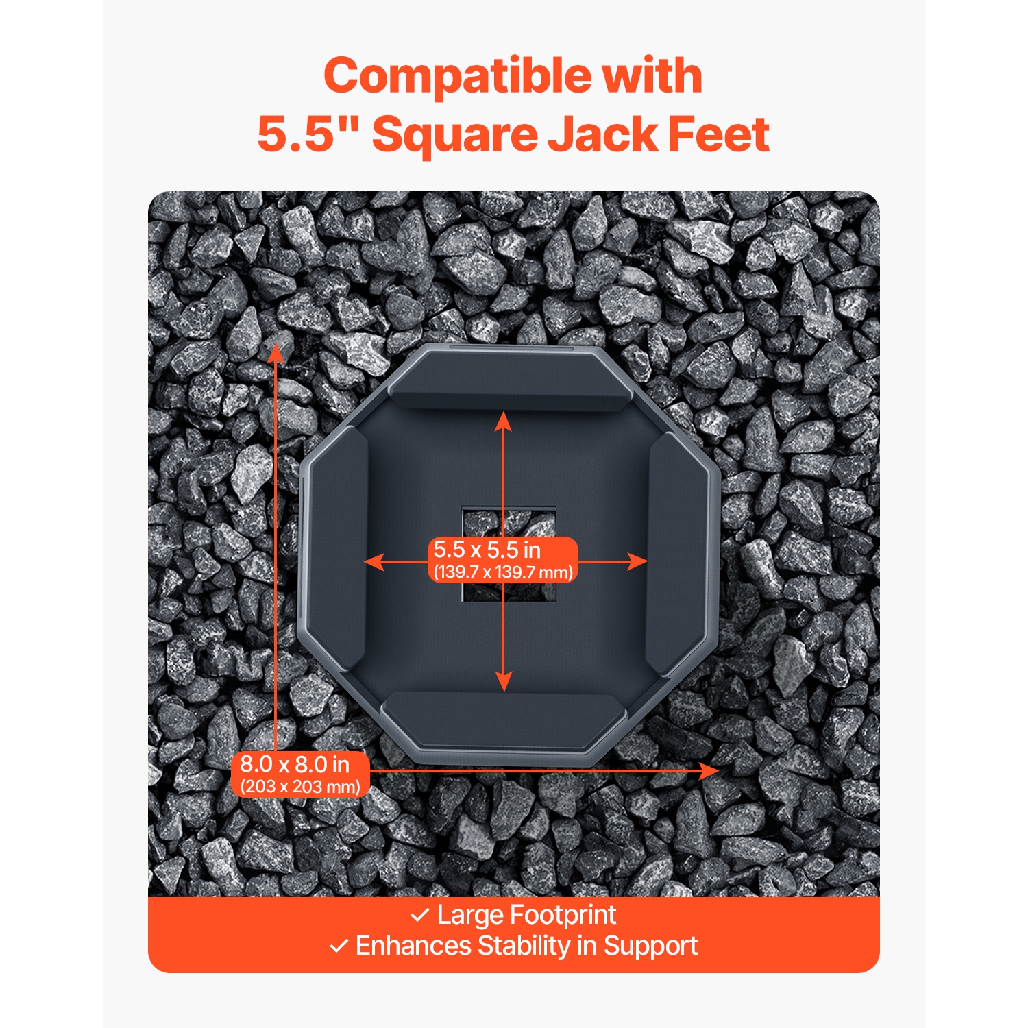 VEVOR RV Leveling Pads, 4-Pack Rubber Trailer Jack Pads, Each with 5000 lbs Capacity, Jack Stabilizer Pad, Suitable for 5.5" Square Jack Feet, 5th
