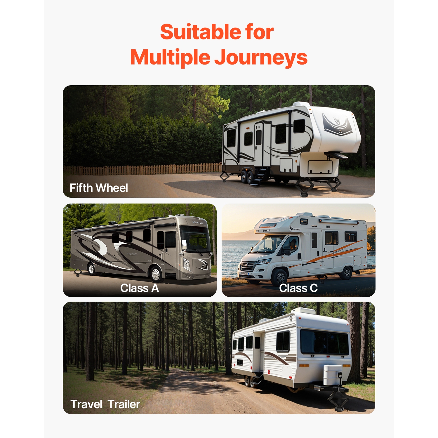 VEVOR RV Leveling Pads, 4-Pack Rubber Trailer Jack Pads, Each with 5000 lbs Capacity, Jack Stabilizer Pad, Suitable for 5.5" Square Jack Feet, 5th