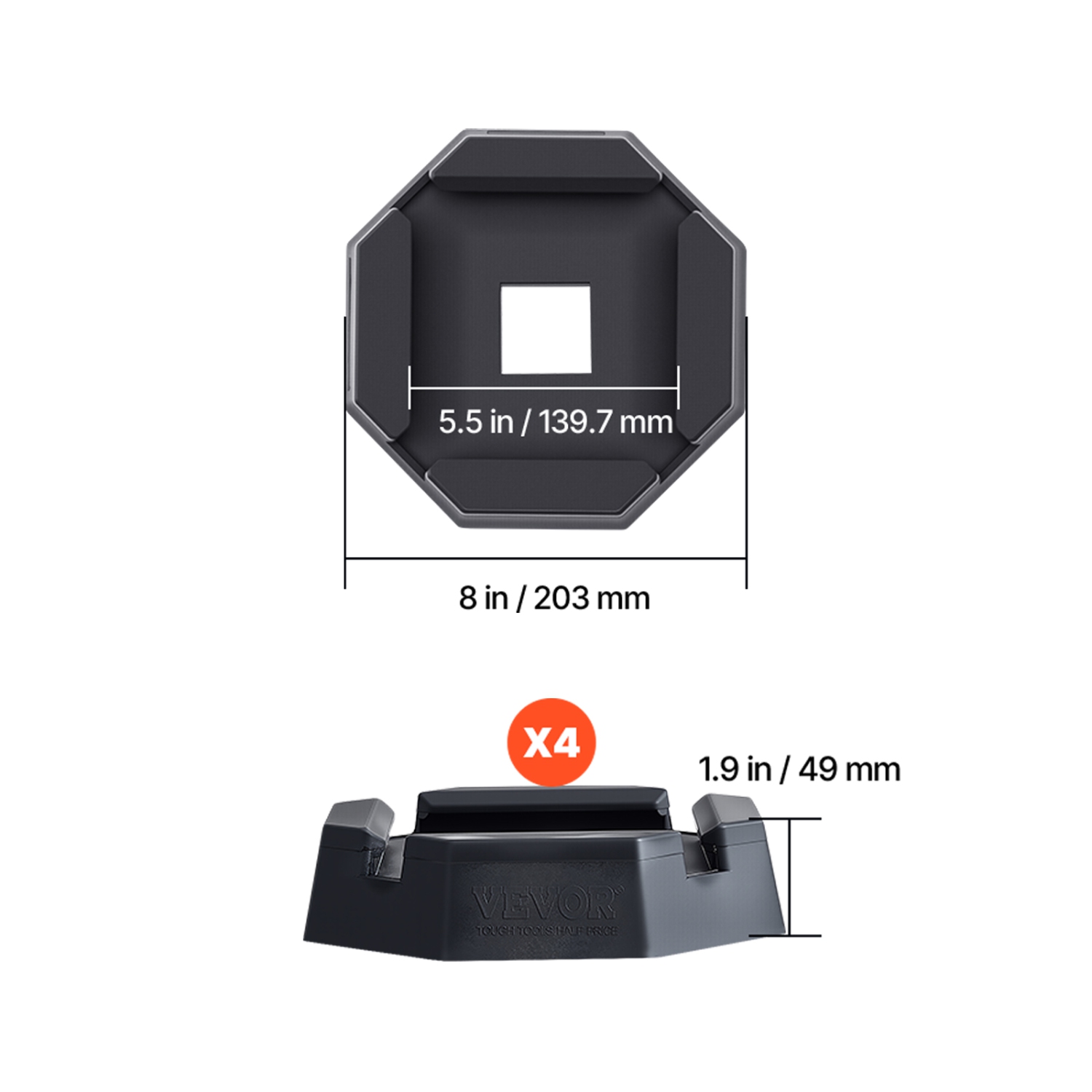 VEVOR RV Leveling Pads, 4-Pack Rubber Trailer Jack Pads, Each with 5000 lbs Capacity, Jack Stabilizer Pad, Suitable for 5.5" Square Jack Feet, 5th