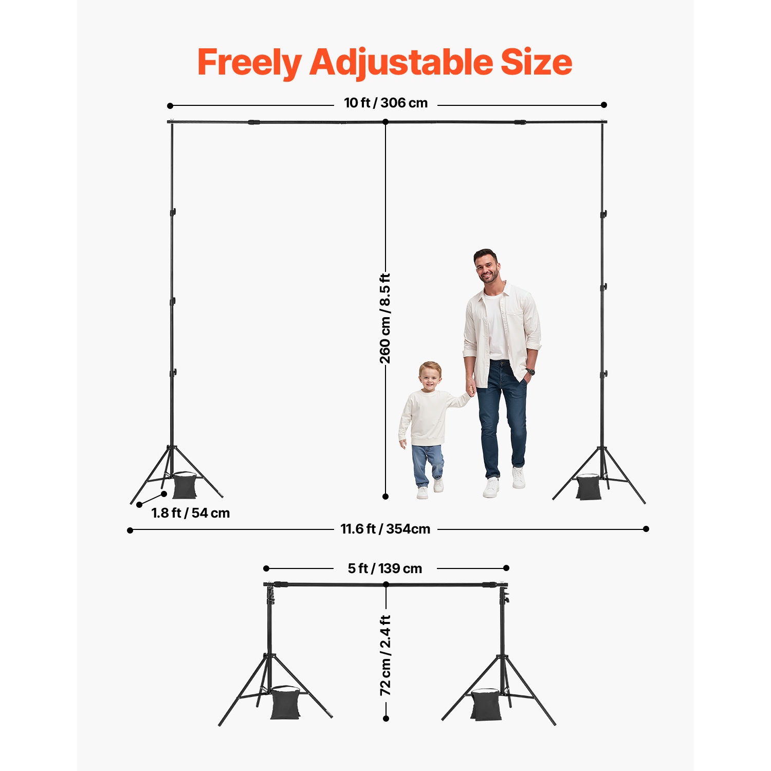 VEVOR 8.5 x 10 ft Backdrop Stand, Adjustable Photo Backdrop Stand Kit, Portable Background Backdrop Stand with 2 Tripods, Heavy Duty Projector Screen