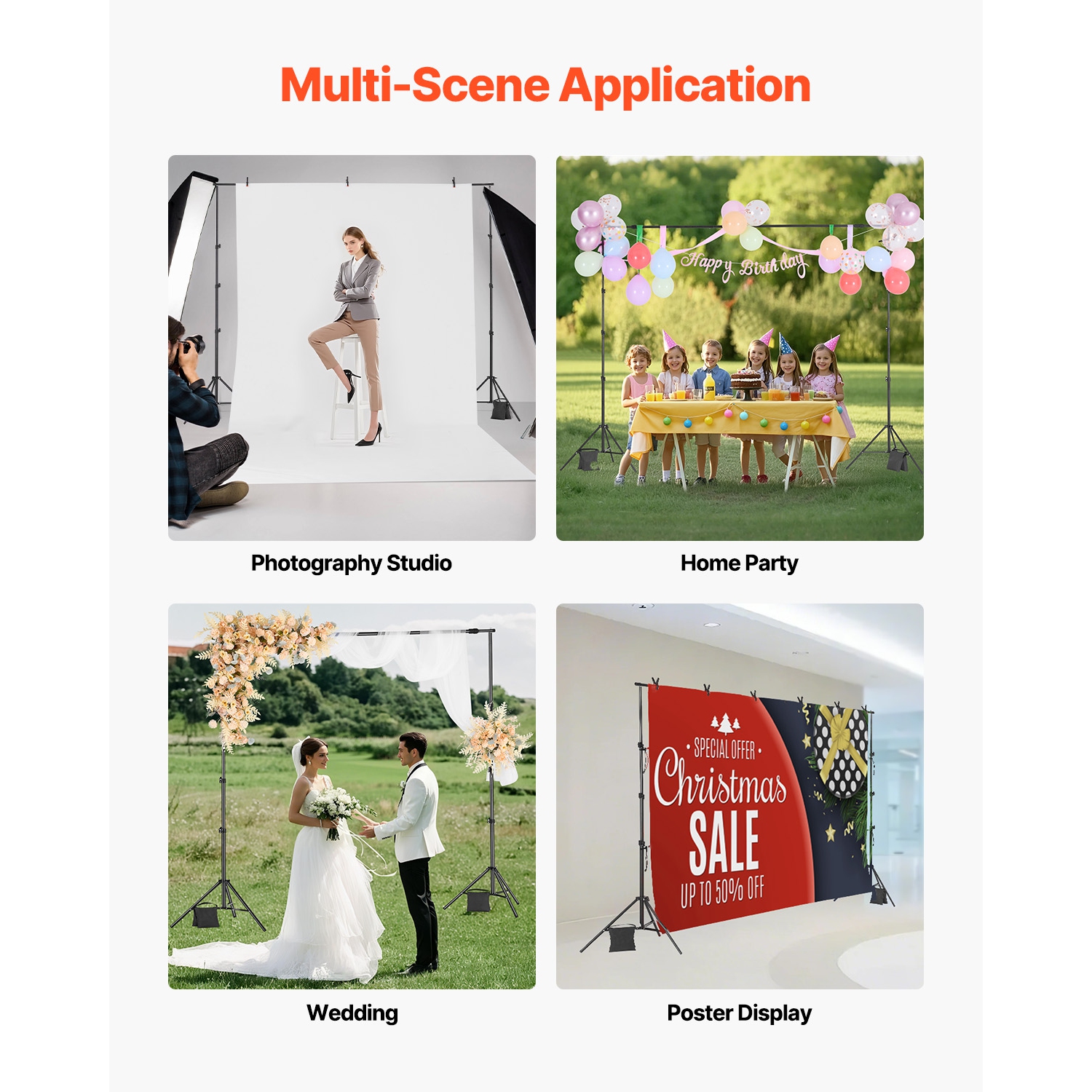 VEVOR 8.5 x 10 ft Backdrop Stand, Adjustable Photo Backdrop Stand Kit, Portable Background Backdrop Stand with 2 Tripods, Heavy Duty Projector Screen