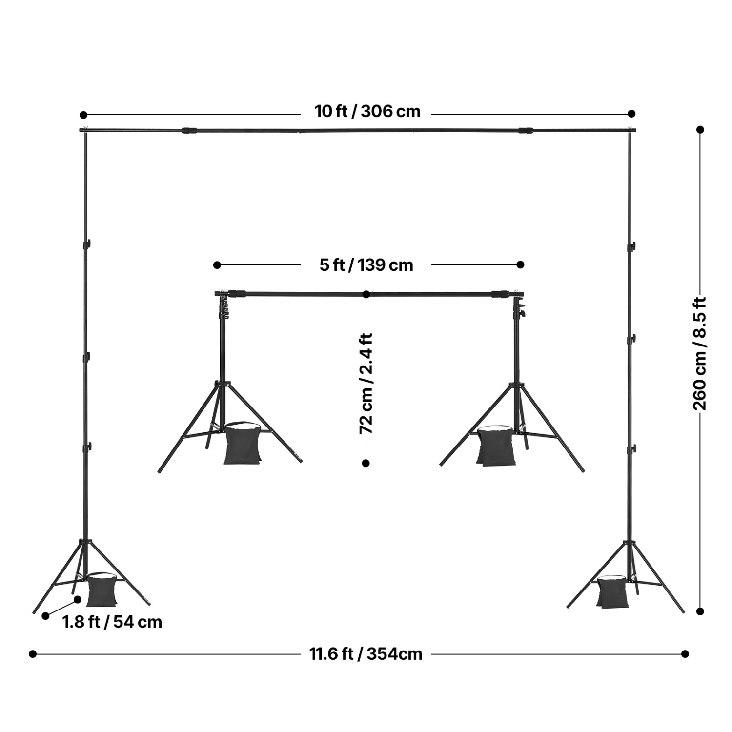 VEVOR 8.5 x 10 ft Backdrop Stand, Adjustable Photo Backdrop Stand Kit, Portable Background Backdrop Stand with 2 Tripods, Heavy Duty Projector Screen
