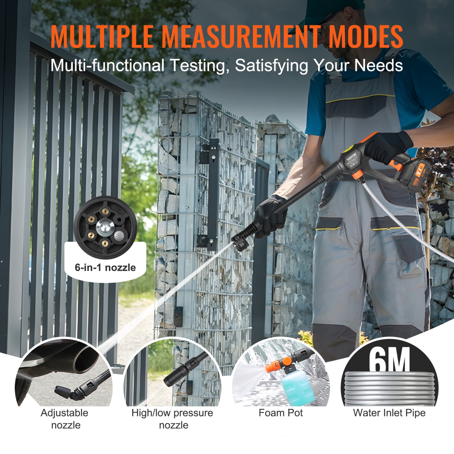 VEVOR 1.1 GPM Cordless Pressure Washer, 652-PSI Portable Power Cleaner, Handheld High-Pressure Car Washer Gun with 4.0Ah Battery, Charger, 6-in-1