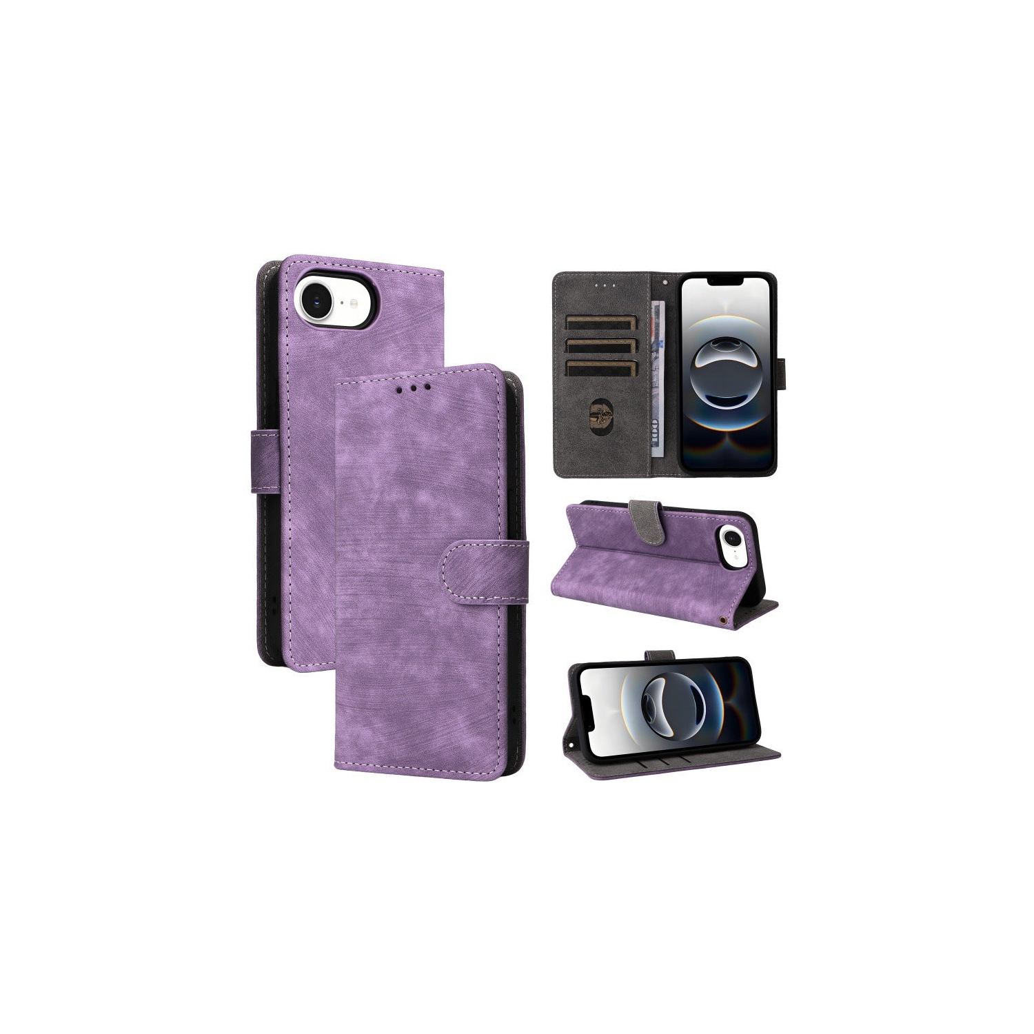 Étui portefeuille en suède violet de PANDACO pour iPhone 16e