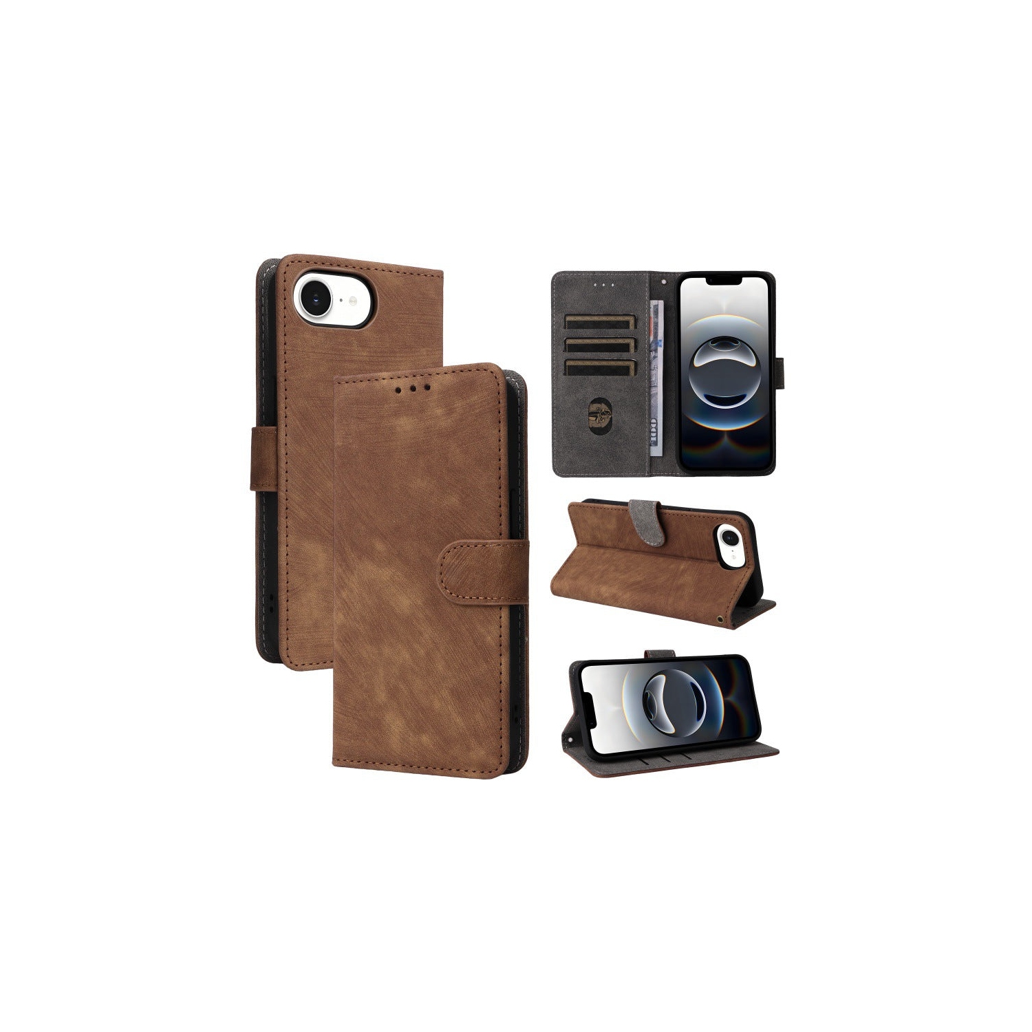 Étui portefeuille en suède brun de PANDACO pour iPhone 16e