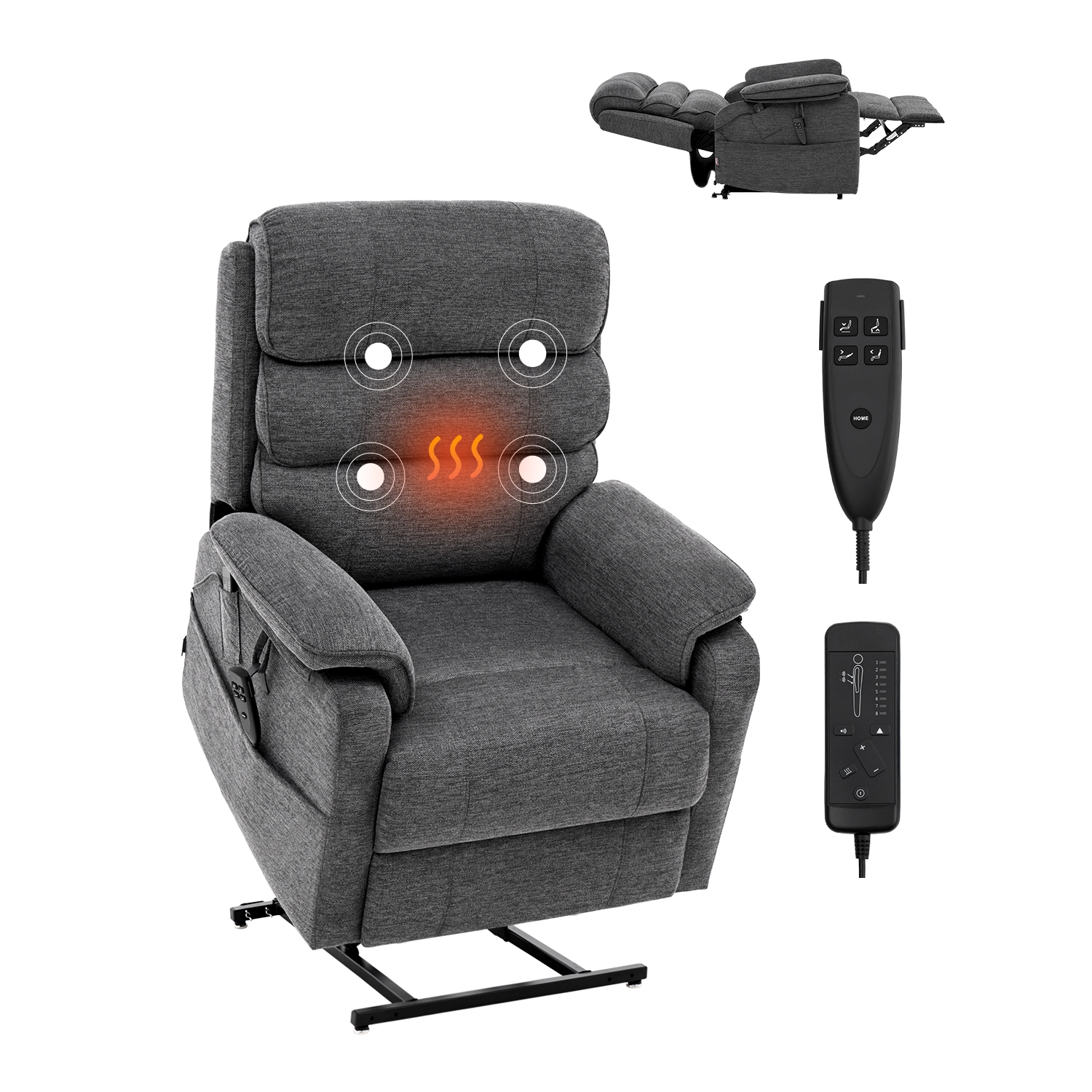 VEVOR Power Lift Recliner Chair, Lift Chair with Heat and Massage, Dual Motor Recliner Chair with 2 Anti-Fall Ropes, Infinite Position Adjustment