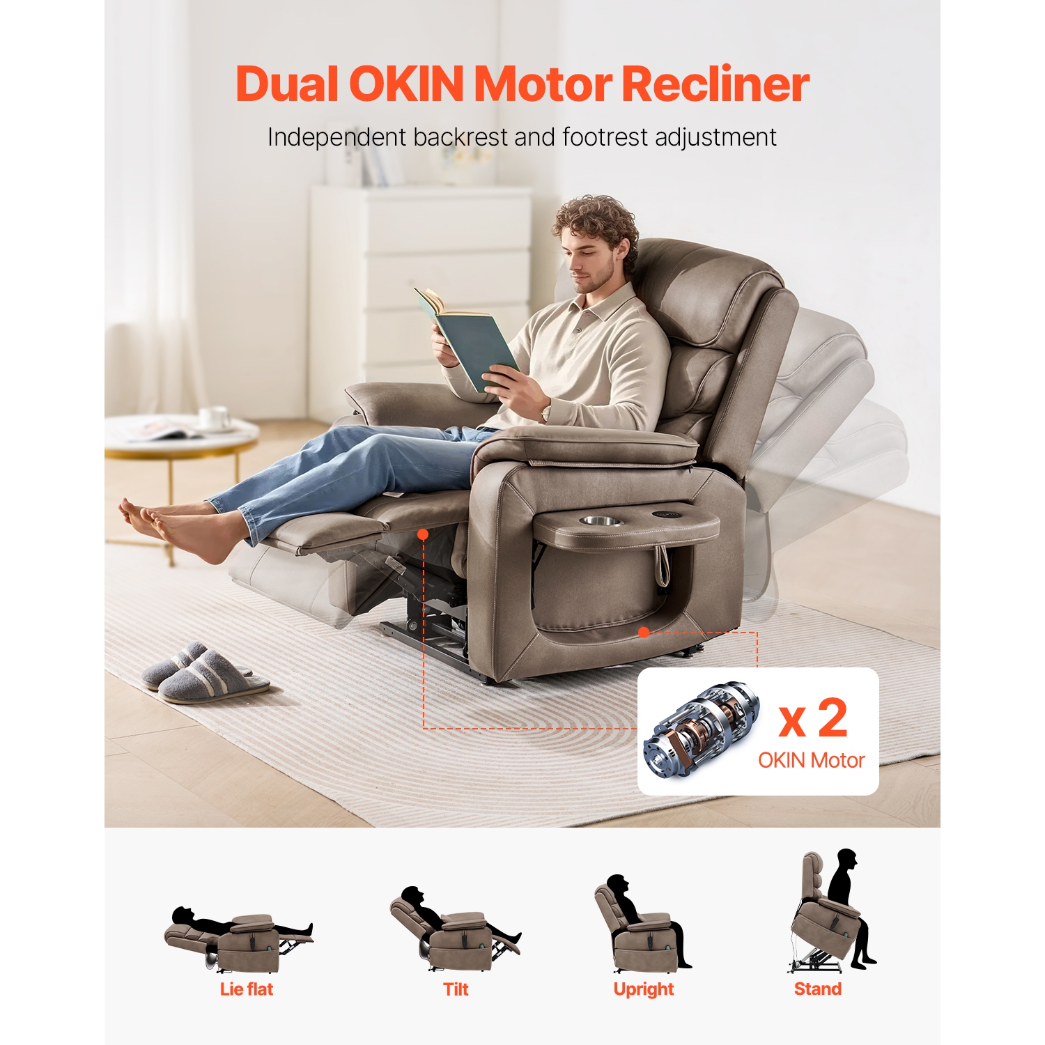 VEVOR Power Lift Recliner Chair, Lift Chair with Heat and Massage, Dual Motor Recliner Chair with a Cup holder, Position Adjustment Electric Recliner