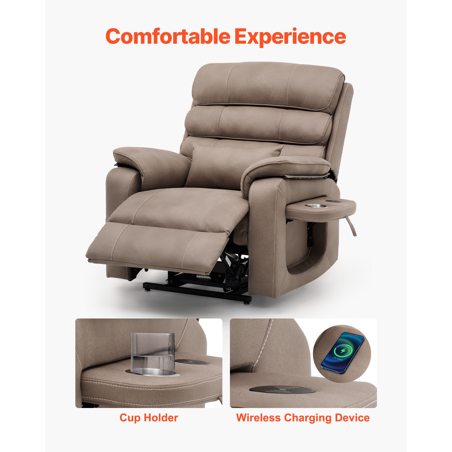 VEVOR Power Lift Recliner Chair, Lift Chair with Heat and Massage, Dual Motor Recliner Chair with a Cup holder, Position Adjustment Electric Recliner