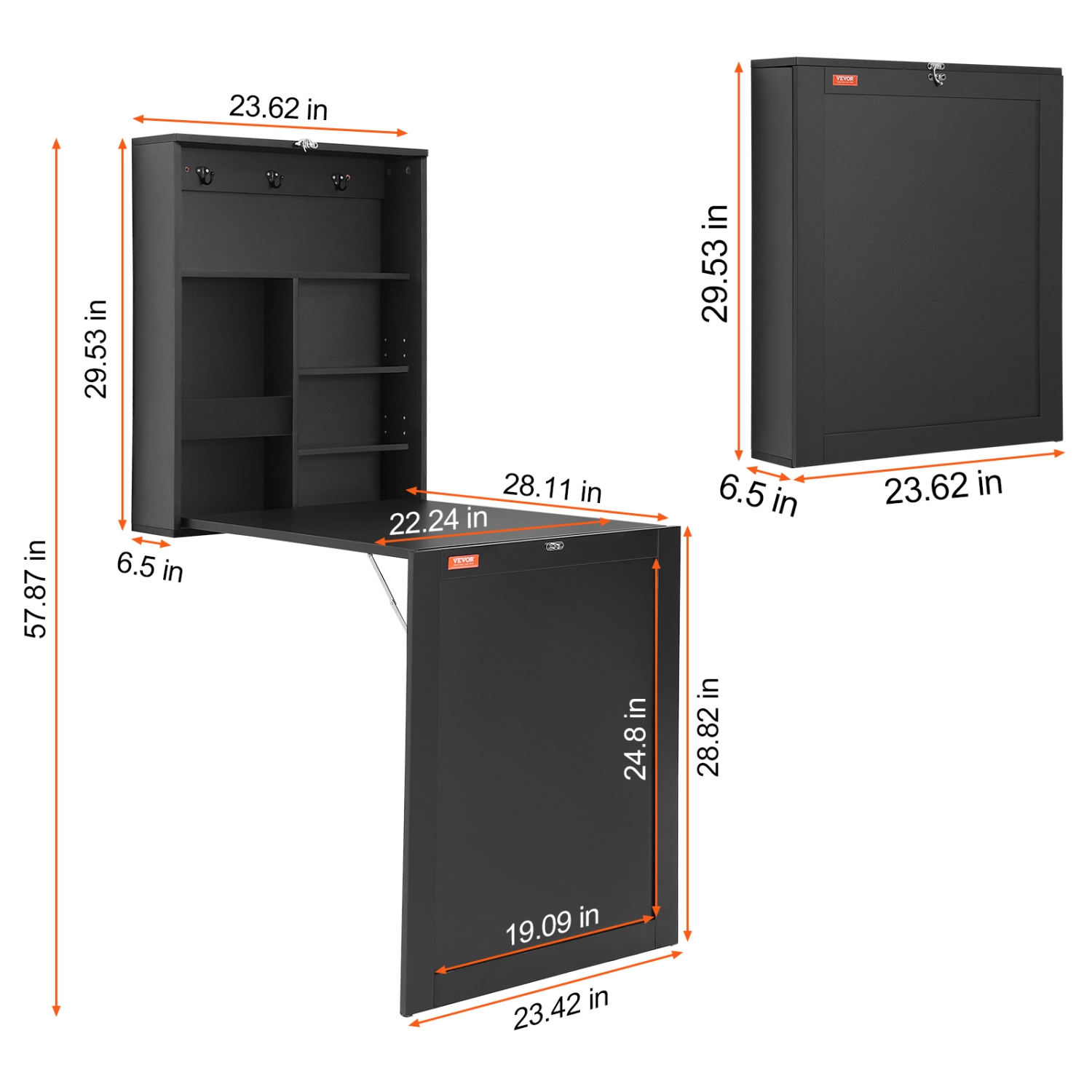 VEVOR Wall Mounted Desk, Fold out Convertible Desk, Multi-Function Folding Wall Table with Chalkboard for Home Office, Space Saving Computer Desk