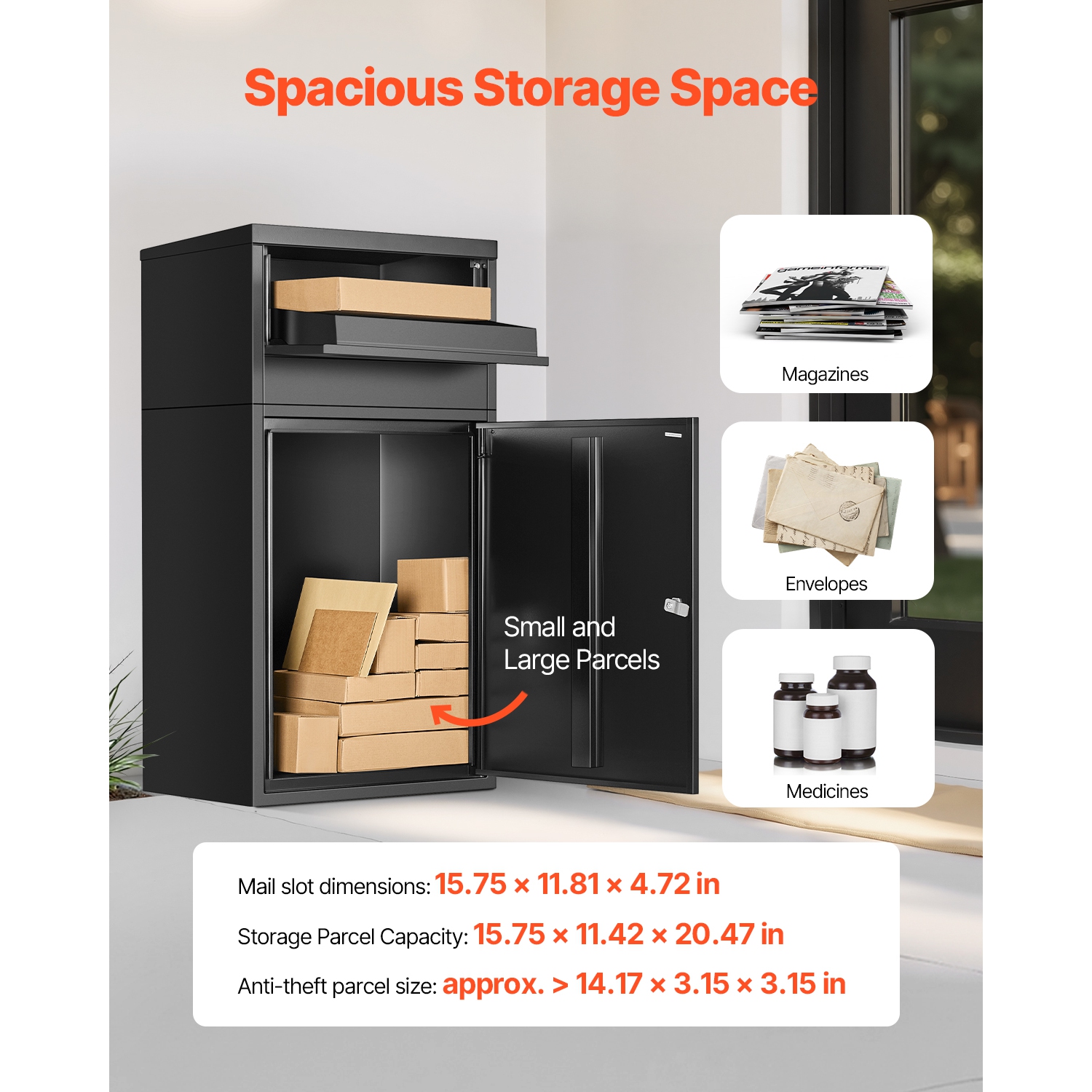 VEVOR 35.8 in Package Delivery Boxes for Outside, Mailbox for Parcel with Lock, Galvanized Steel Package Drop Box with Anti-Theft Design,