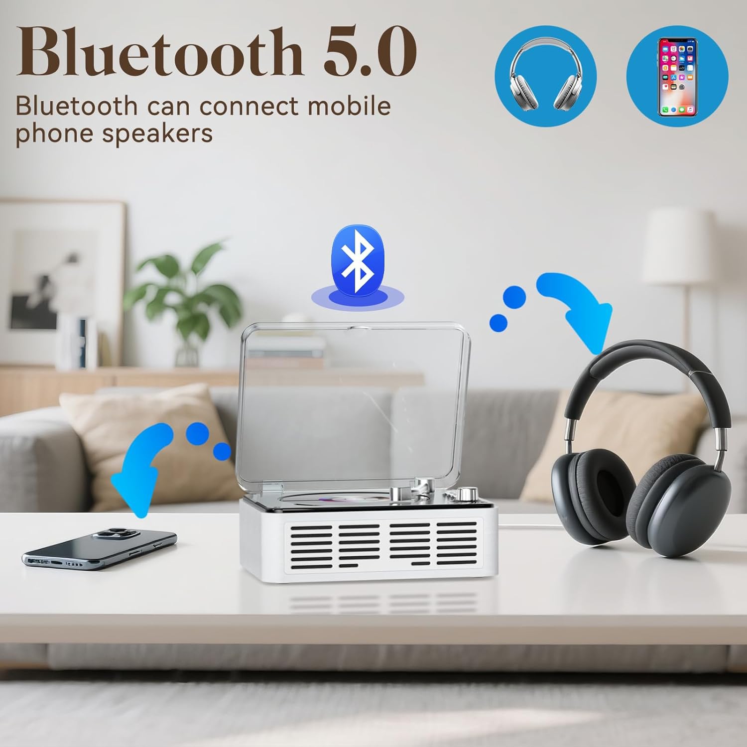 Lecteur CD avec haut-parleurs Son stéréo haute fidélité pour la maison, lecteur CD Bluetooth rétro Radio FM avec télécommande, prise en charge de la