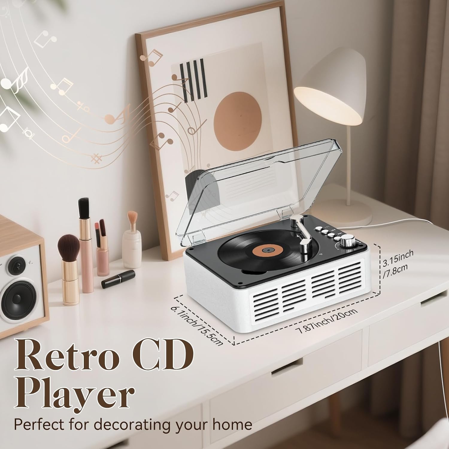 Lecteur CD avec haut-parleurs Son stéréo haute fidélité pour la maison, lecteur CD Bluetooth rétro Radio FM avec télécommande, prise en charge de la