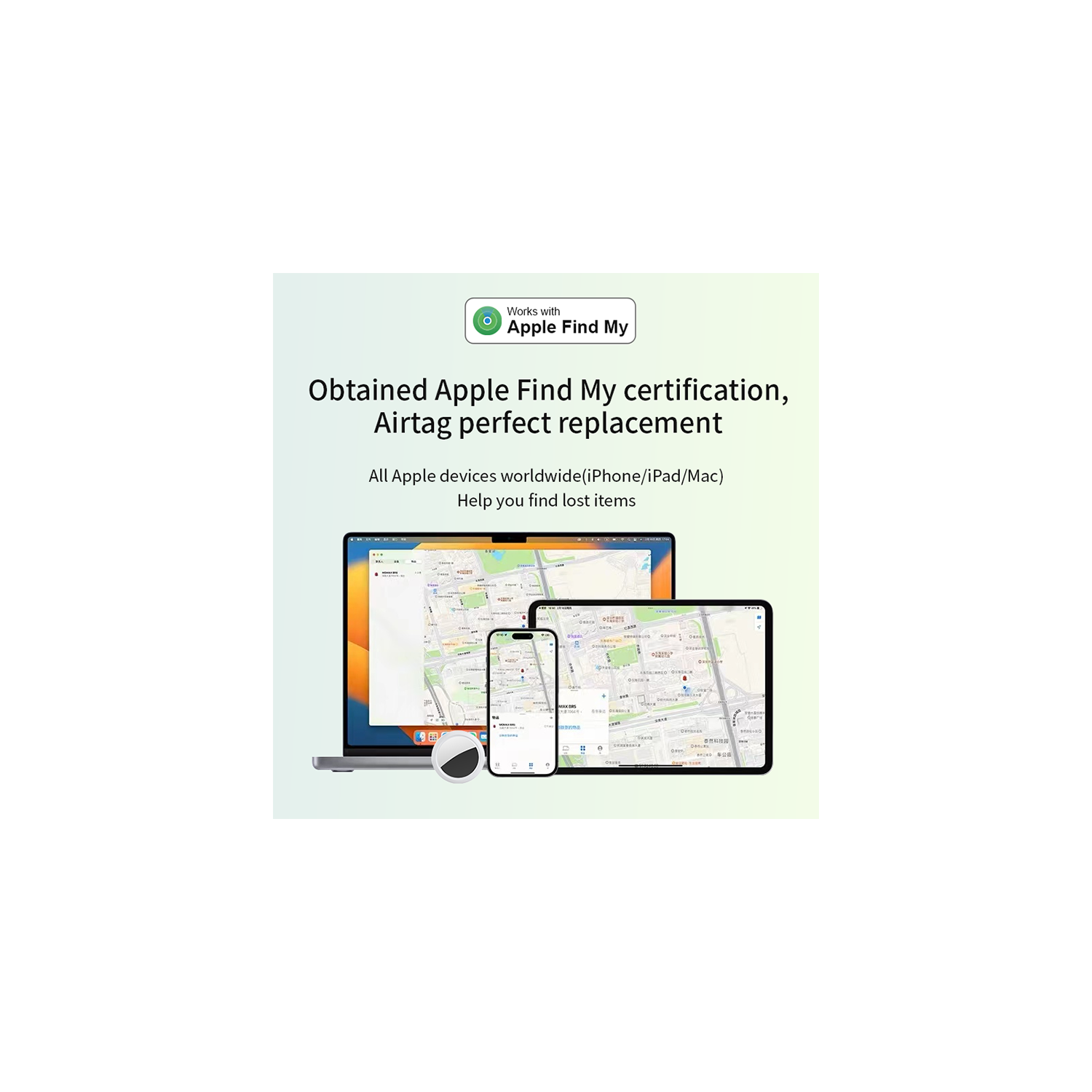 Dispositif anti-perte AirTag, localisateur FindMy, localisateur anti-perte global iOS, GPS - blanc