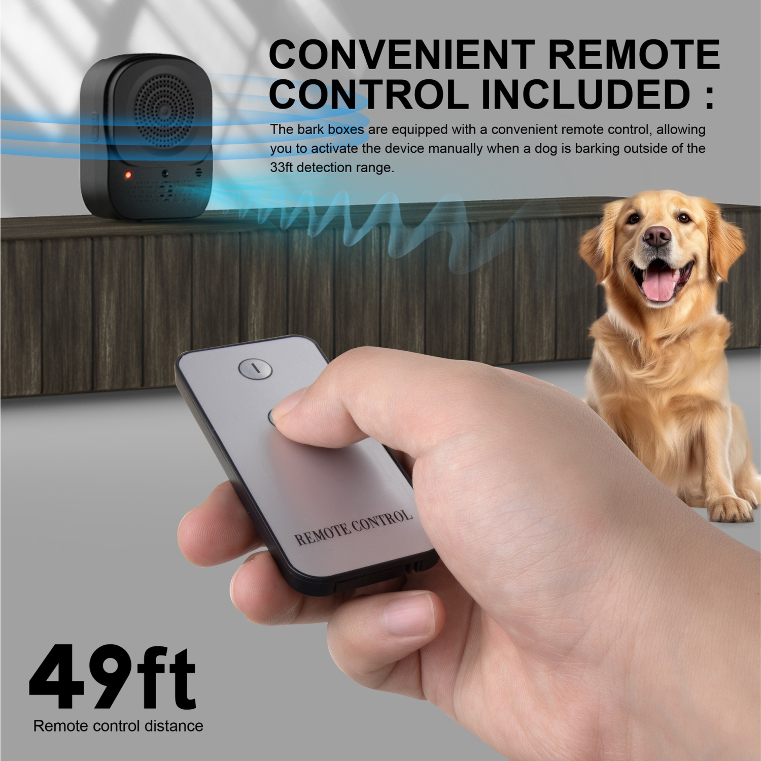 The new Ultrasonic Bark Stopper Outdoor Dog Repellent Remote Control Dog Training Device uses a remote control to activate ultrasonic waves up to 15