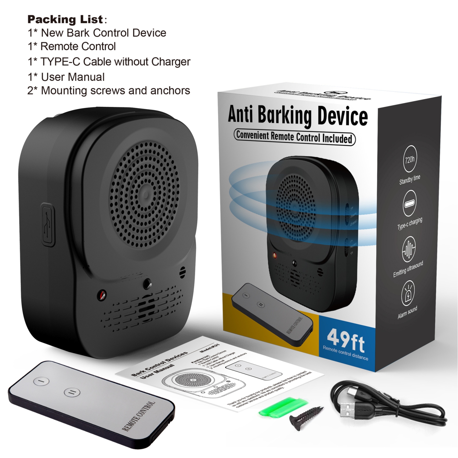 The new Ultrasonic Bark Stopper Outdoor Dog Repellent Remote Control Dog Training Device uses a remote control to activate ultrasonic waves up to 15