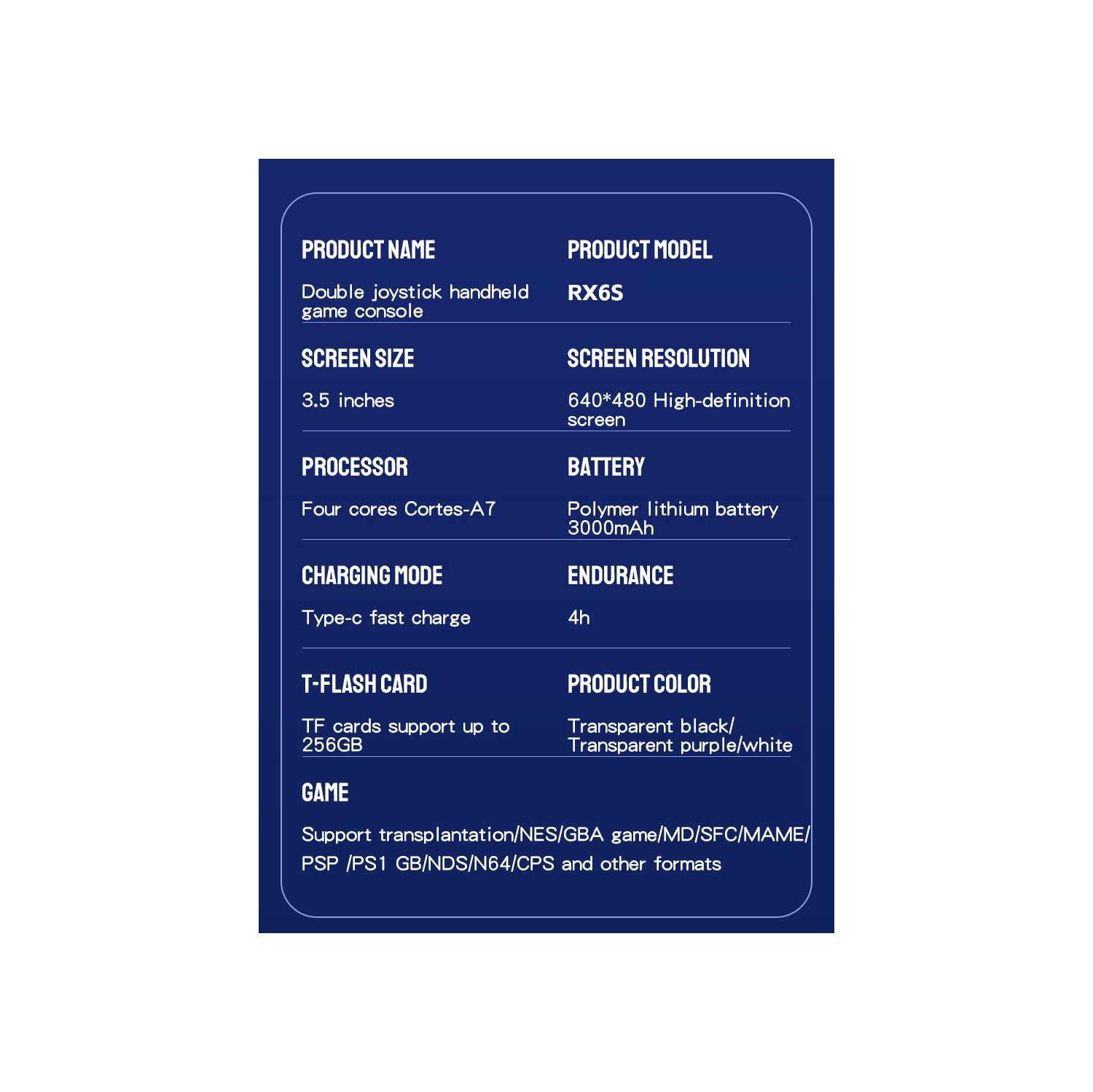 New RX6S open source handheld game console Linux system Retro classic arcade PSP PX6S retro handheld game console 3.5-inch HD IPS screen 64GB large