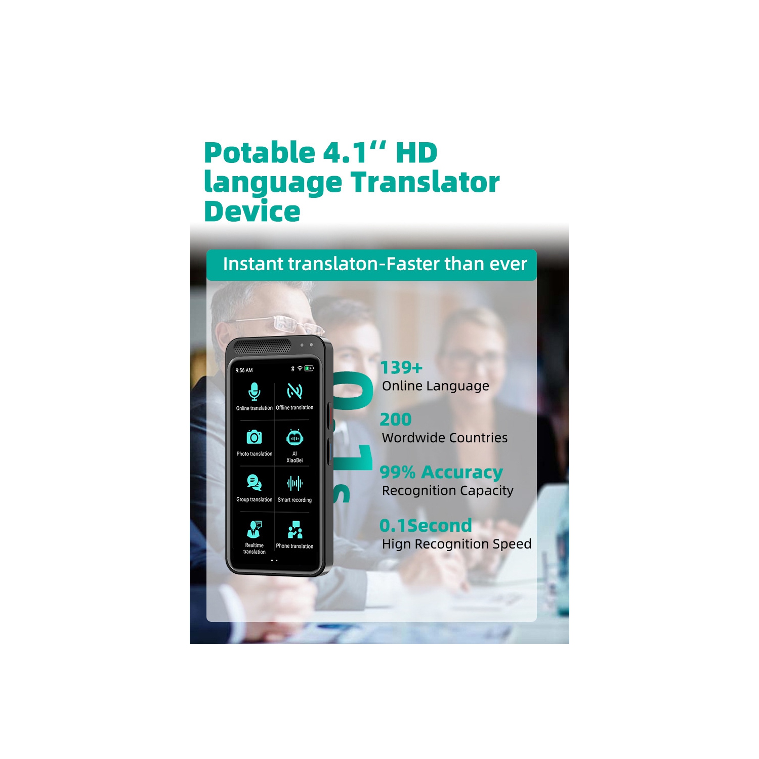 Vormor Z6 Traducteur hors ligne précis, 138 langues ​​la traduction simultanée prend en charge l'apprentissage en voyage et la machine de traduction