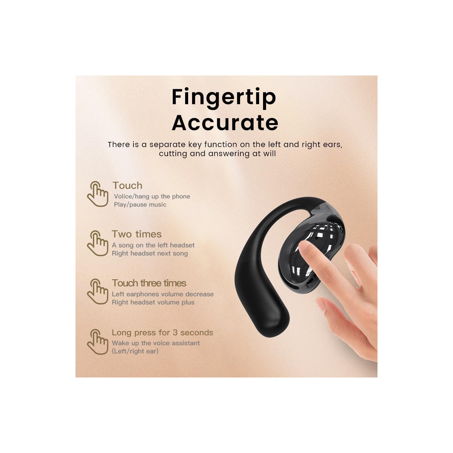 New Bluetooth headset, multi-language, long battery life, true wireless noise reduction headset, with smart touch screen ear hook, waterproof