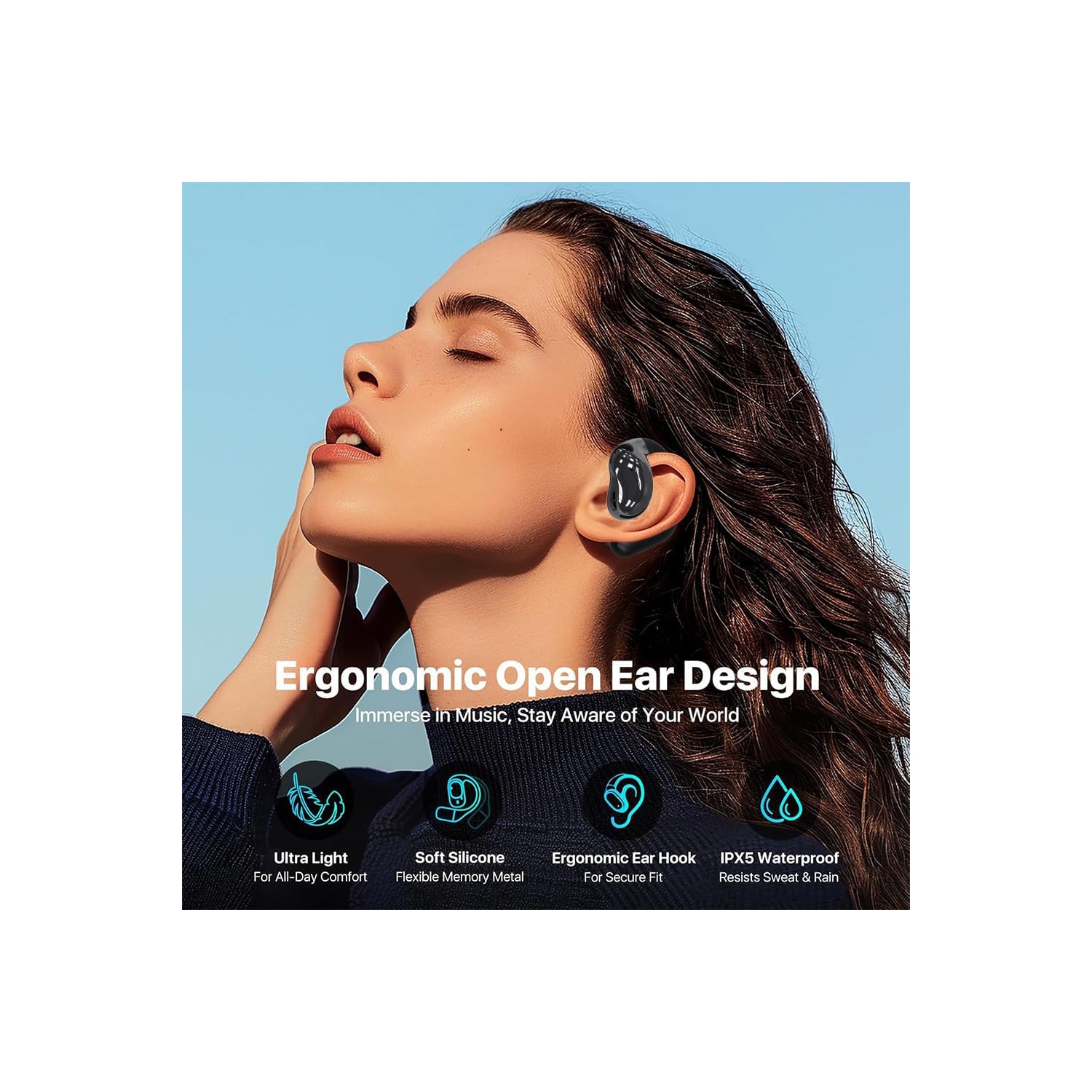 New Bluetooth headset, multi-language, long battery life, true wireless noise reduction headset, with smart touch screen ear hook, waterproof