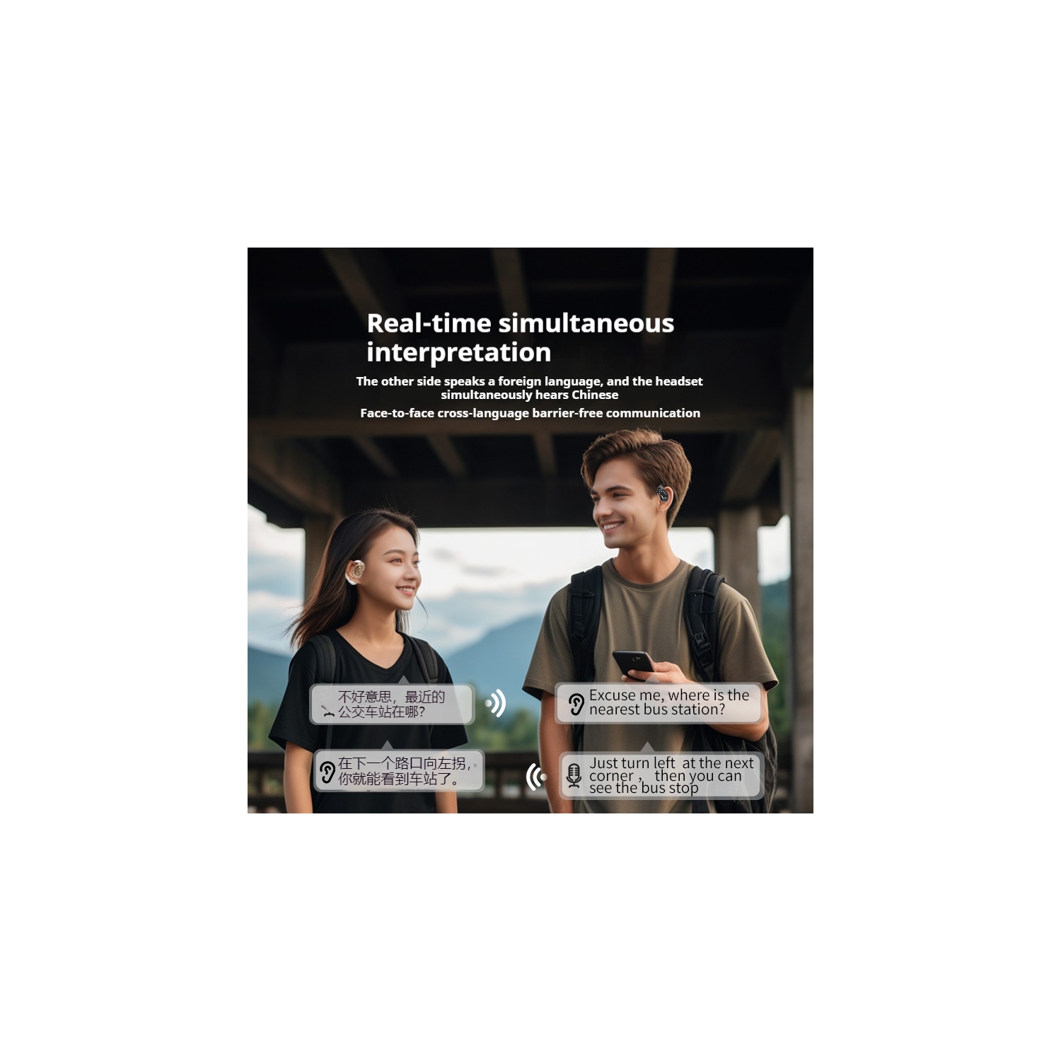 New Bluetooth headset, multi-language, long battery life, true wireless noise reduction headset, with smart touch screen ear hook, waterproof