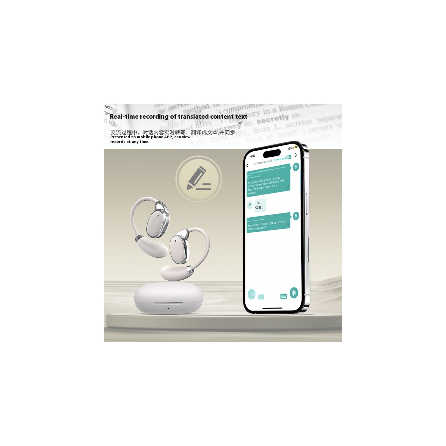 Nouveau casque d'écoute de traduction V18, 5,4 oreillette Bluetooth sans fil à crochet auriculaire pour machine de traduction Bluetooth,