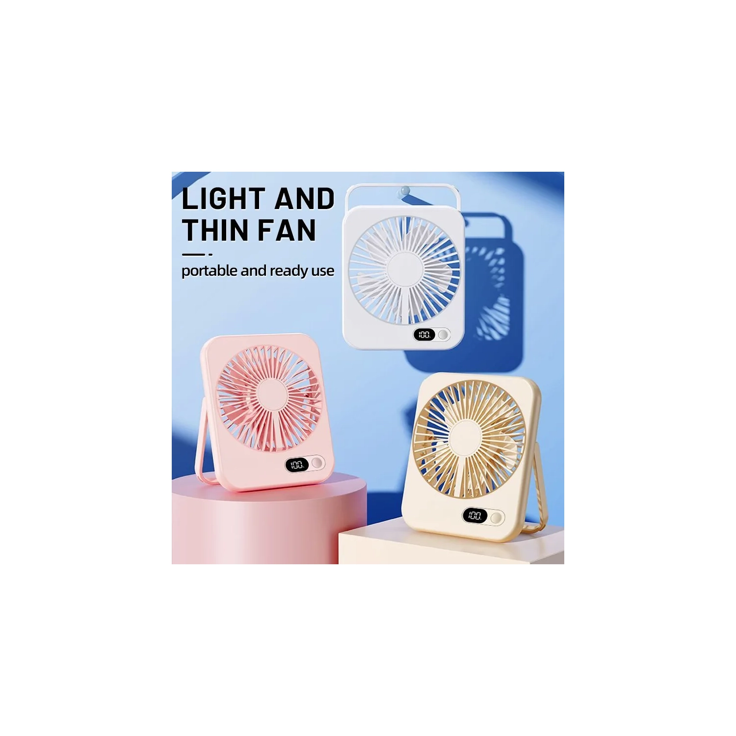 Mini ventilateur portatif USB, ventilateur de bureau à 5 vitesses avec écran LED, ventilateur de circulation suspendu adapté au bureau, à la maison