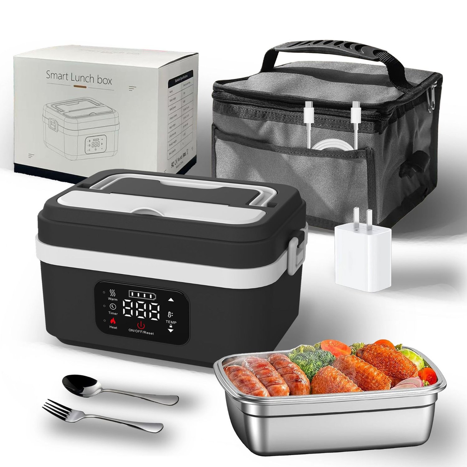 Cordless Electric Lunch Box for Adults, 8000mAh Rechargeable Auto Heated Lunch Box, 1L Portable Self-Heating Food Warmer for Office, Picnic, Car &