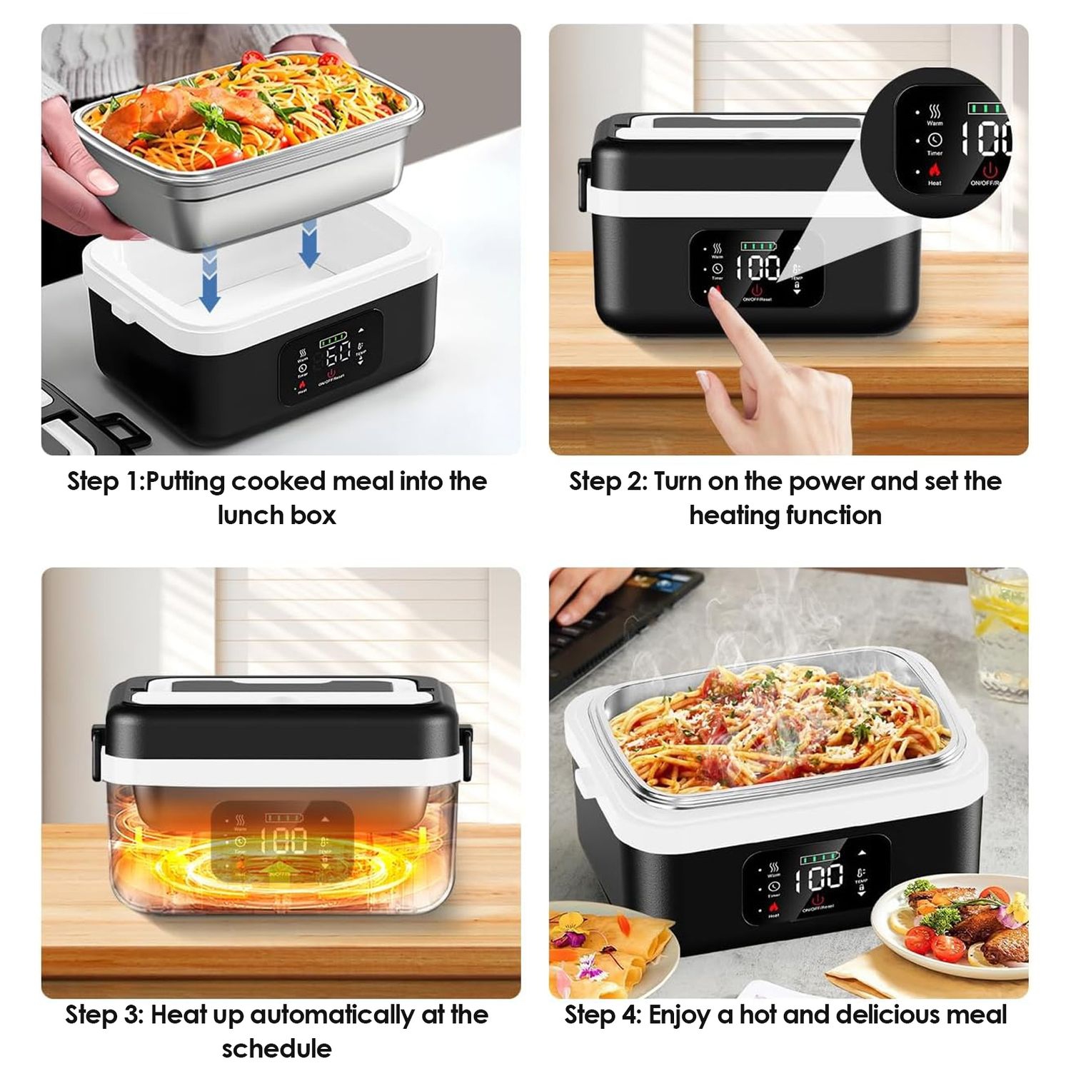 Cordless Electric Lunch Box for Adults, 8000mAh Rechargeable Auto Heated Lunch Box, 1L Portable Self-Heating Food Warmer for Office, Picnic, Car &