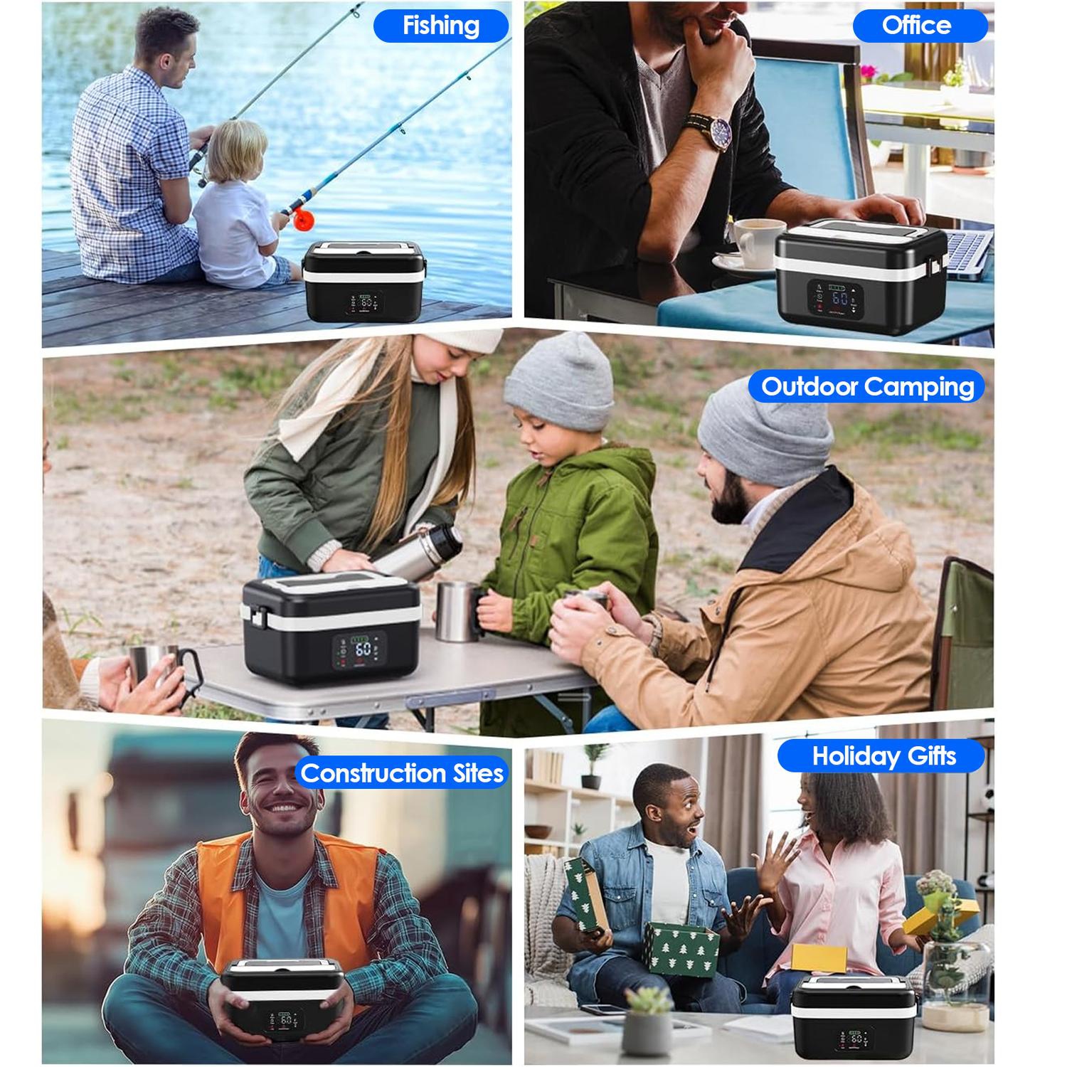 Cordless Electric Lunch Box for Adults, 8000mAh Rechargeable Auto Heated Lunch Box, 1L Portable Self-Heating Food Warmer for Office, Picnic, Car &