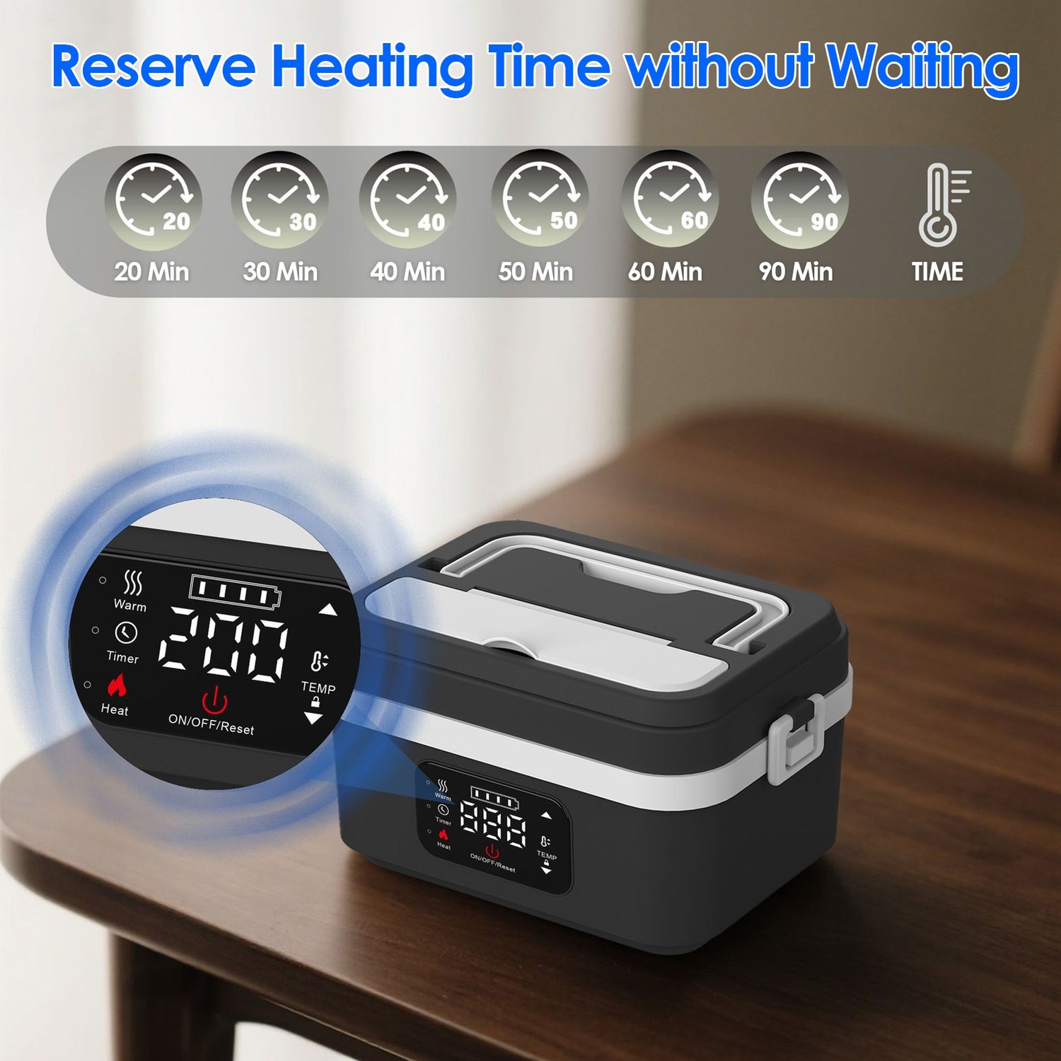 Cordless Electric Lunch Box for Adults, 8000mAh Rechargeable Auto Heated Lunch Box, 1L Portable Self-Heating Food Warmer for Office, Picnic, Car &