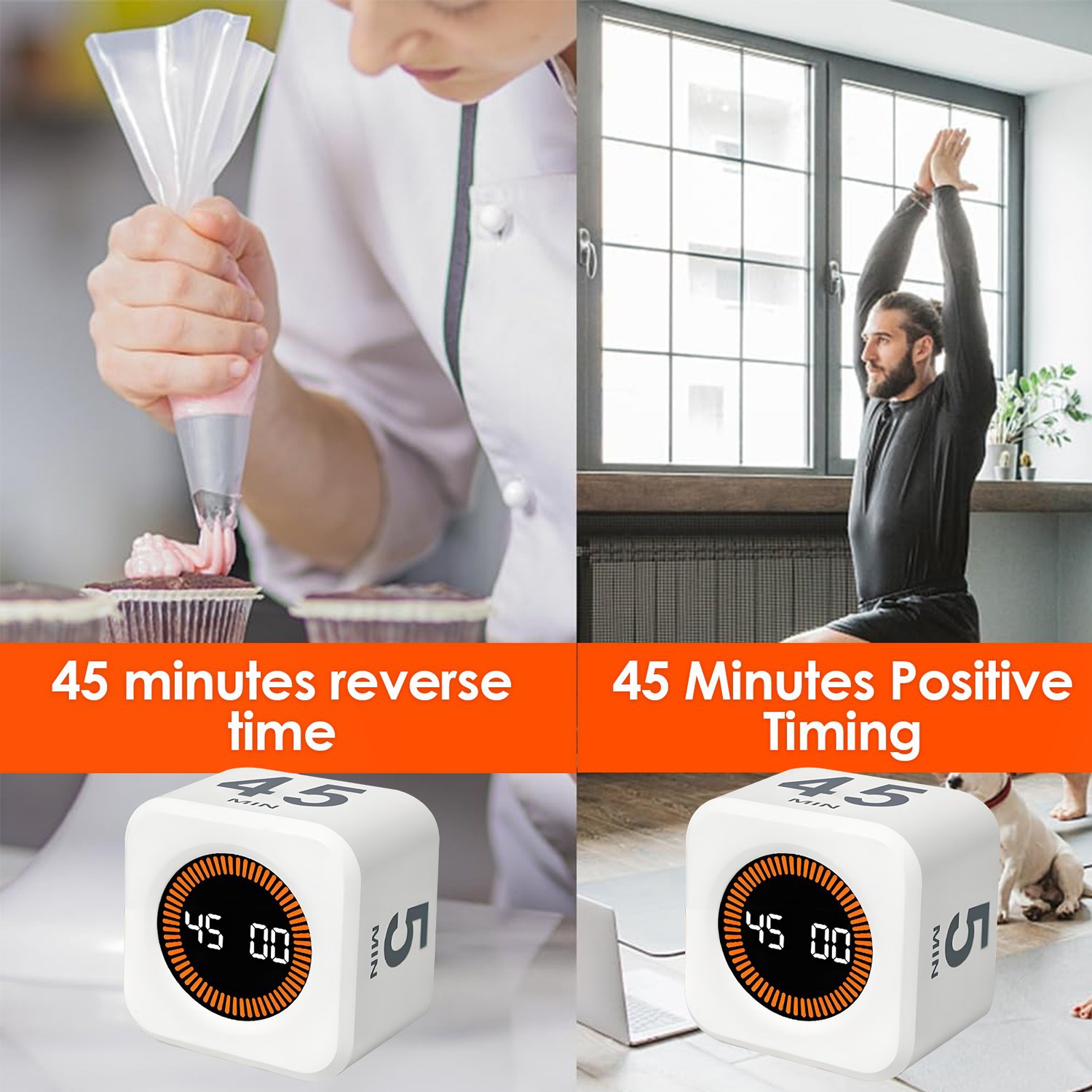 Pomodoro Technique Timer, 5, 10, 25, 45 Minutes Presets, Desk Productivity Timer Cube, Great for Work, Study, Kitchen