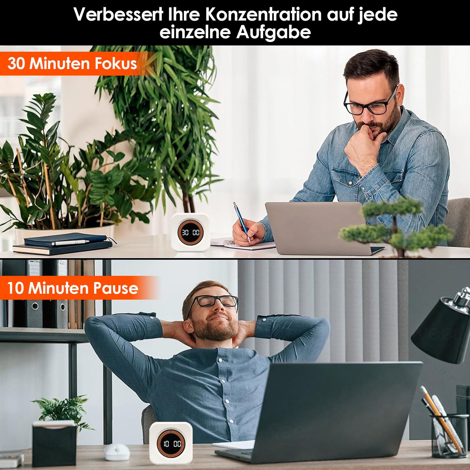 Pomodoro Technique Timer, 5, 10, 25, 45 Minutes Presets, Desk Productivity Timer Cube, Great for Work, Study, Kitchen