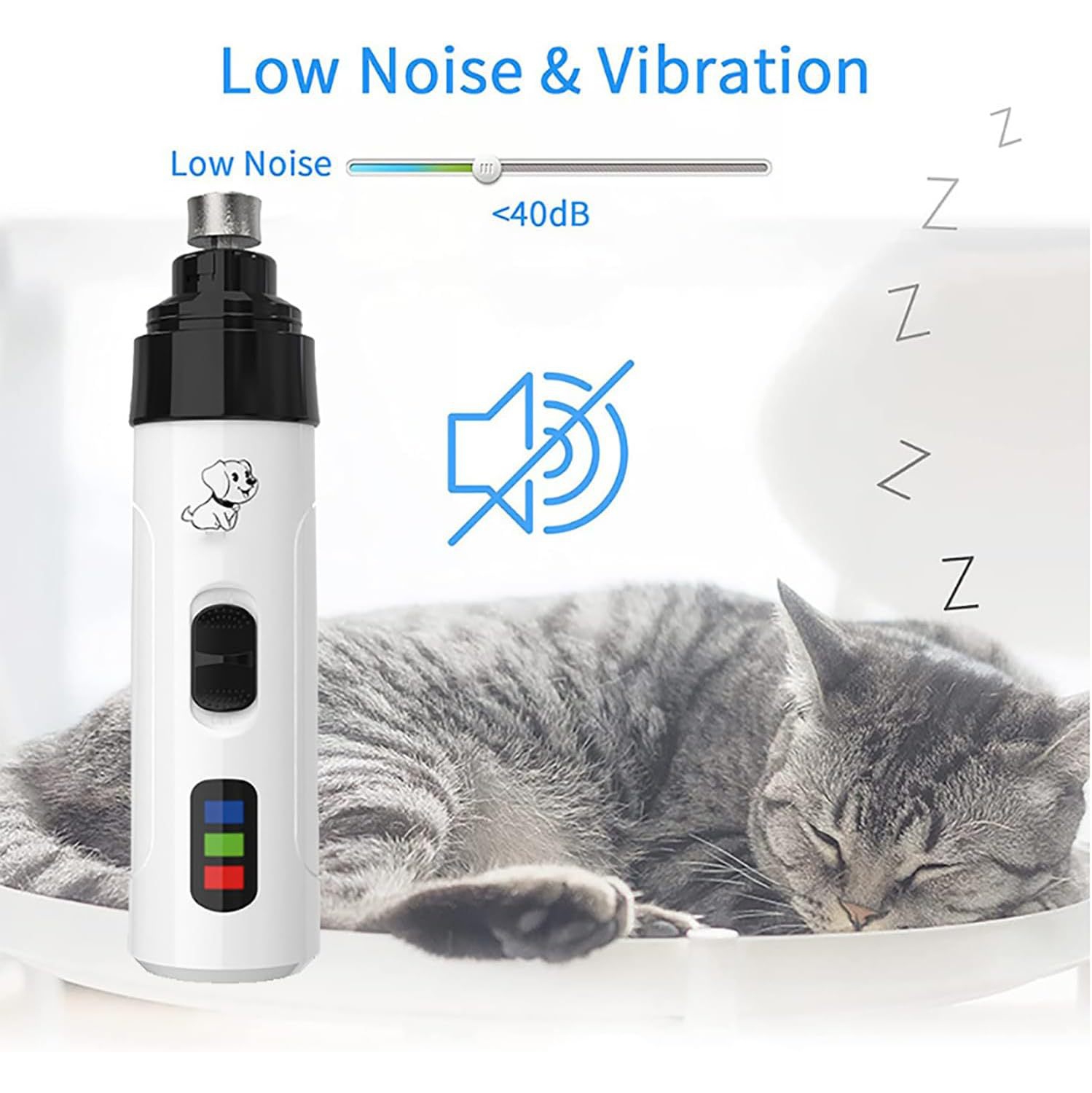 Silent Professional Dog Nail Grinder, USB Rechargeable Pet Nail Grinder, Portable Pet Nail Grooming Smoothing Trimming Tool