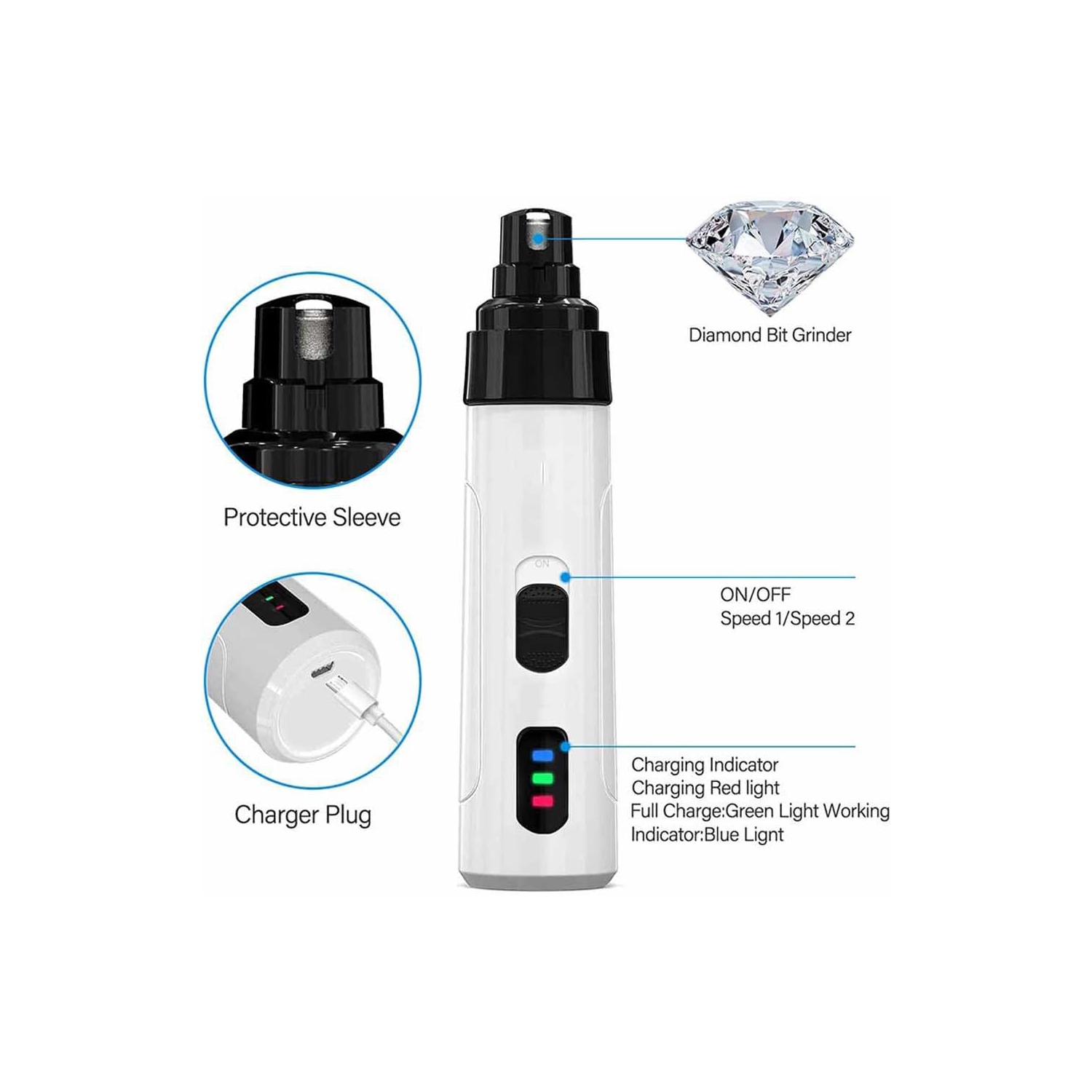 Silent Professional Dog Nail Grinder, USB Rechargeable Pet Nail Grinder, Portable Pet Nail Grooming Smoothing Trimming Tool