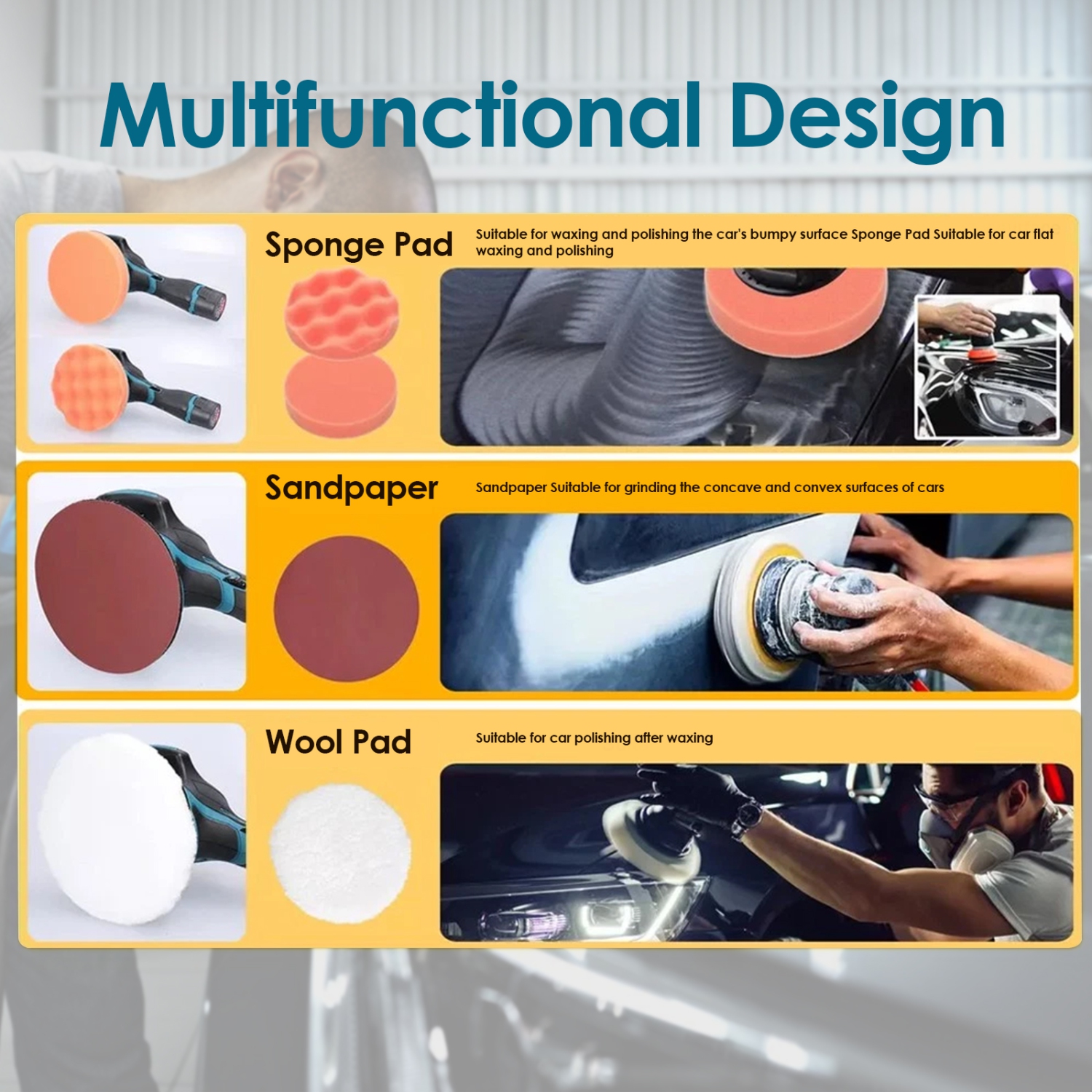 Polisseuse pour voiture avec 8 vitesses variables 2500-5000&nbsp;tr/min Kit de cire de polissage pour voiture pour cire de finition automobile