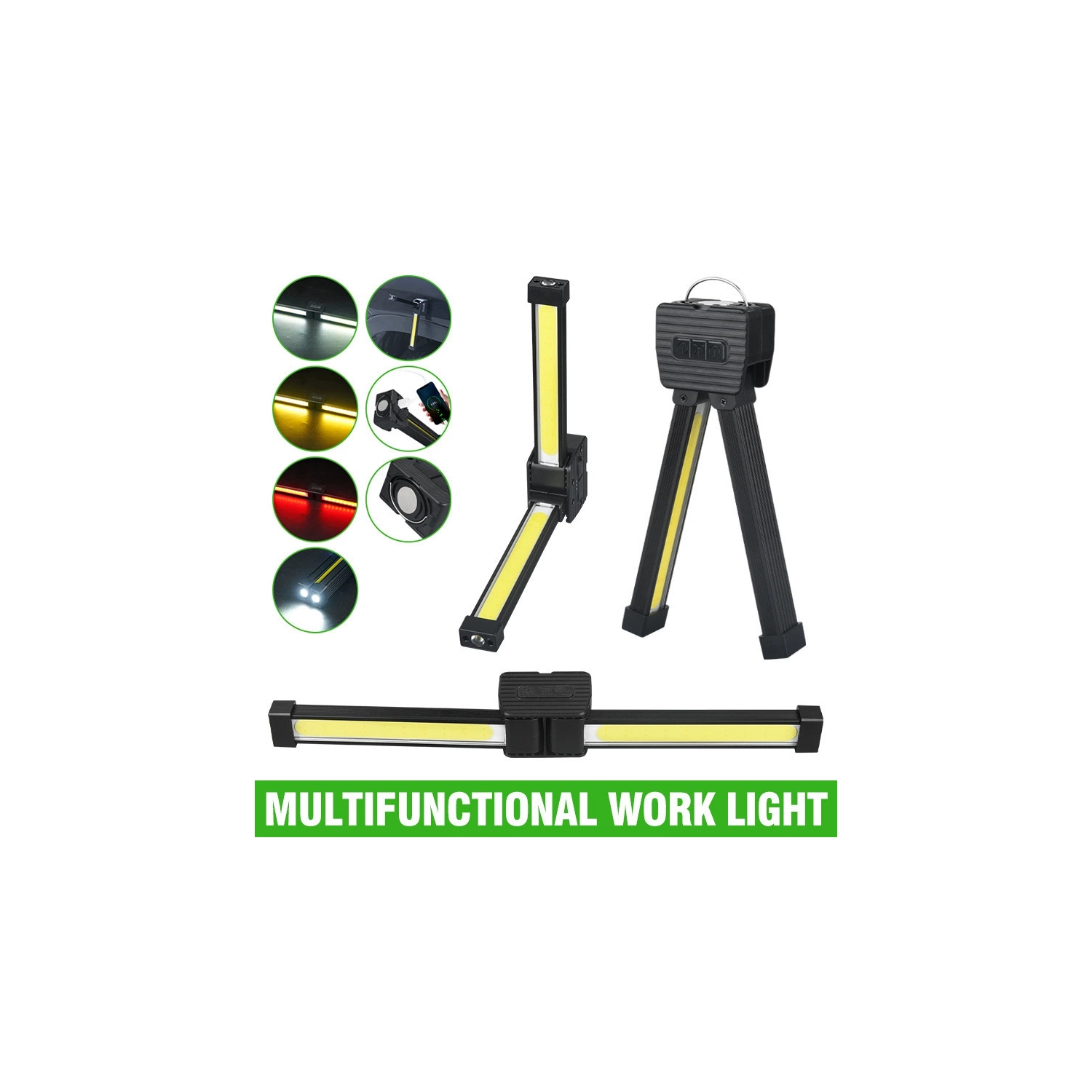 Lampe de travail pliante COB, lampe magnétique portative pour salle de sport, lampe de poche LED rechargeable par USB et lampe de camping pour les