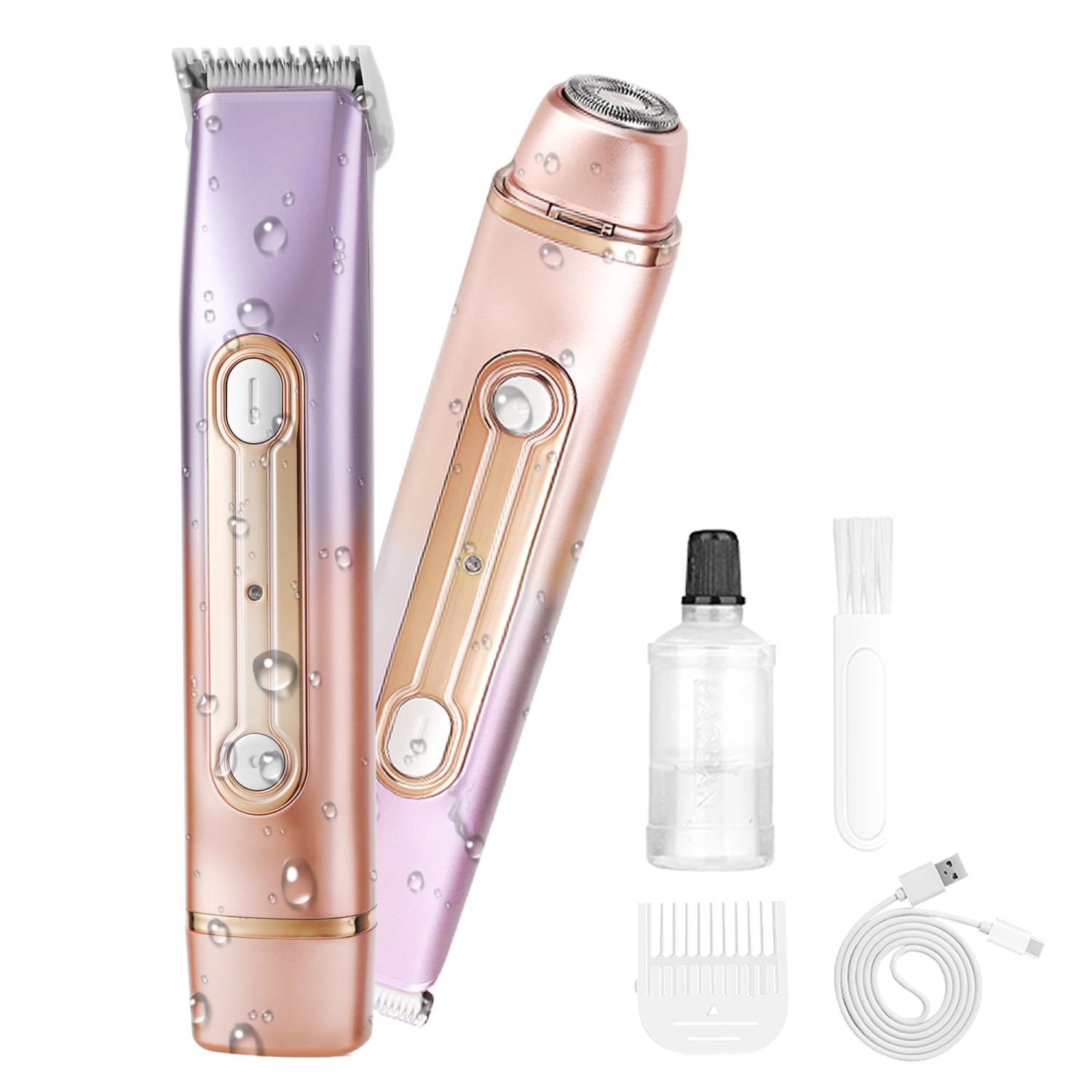 2 in 1 Women Electric Shaver Dual Head Bikini Trimmer IPX7 Waterproof Wet & Dry Use Body Remover for Bikini, Underarm Leg, Private Area, Arm, Body,
